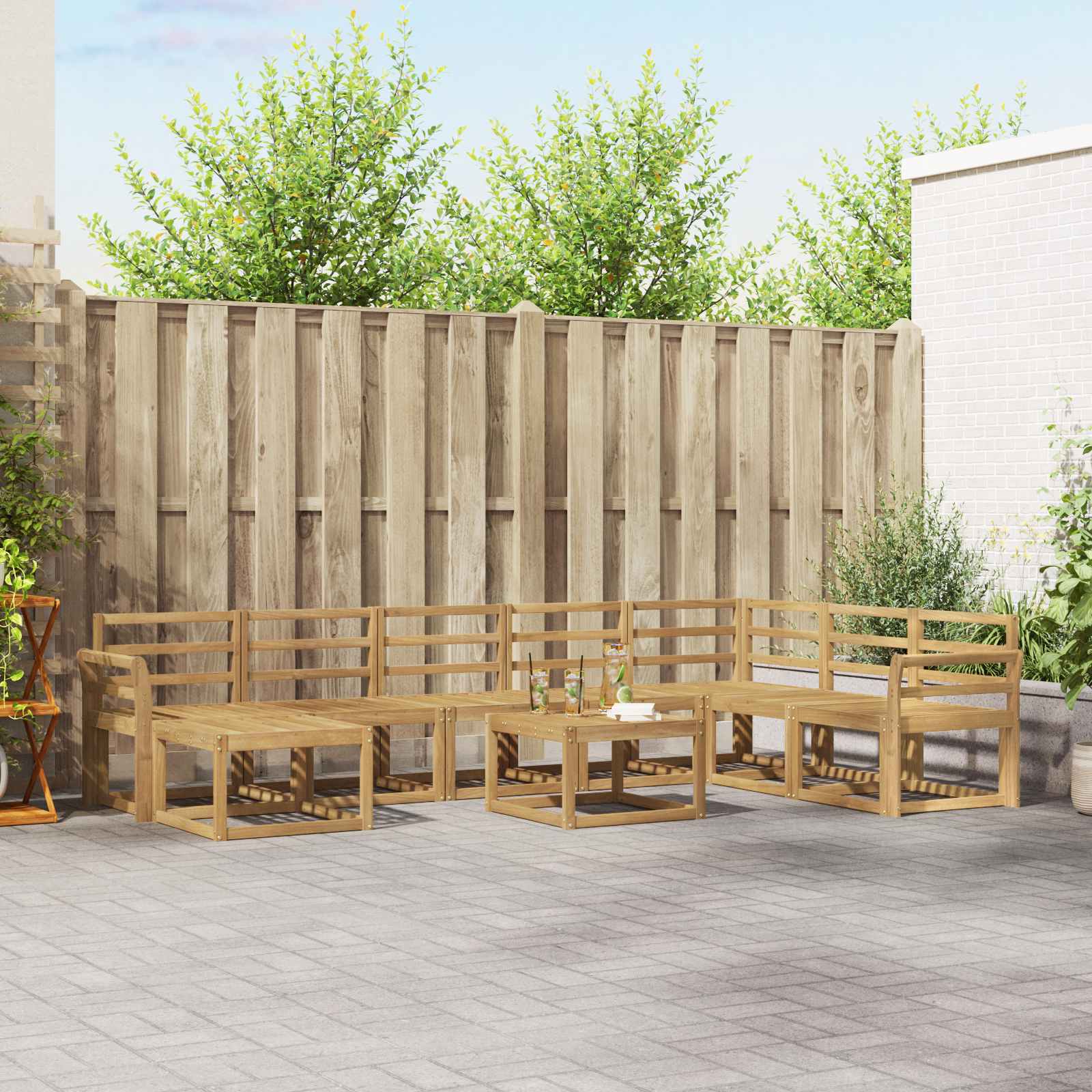 vidaXL Bankstel met kussen 9 pcs Natuurlijk en Crème