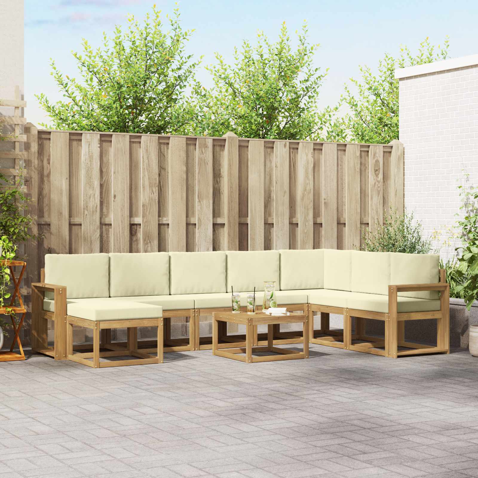 vidaXL Bankstel met kussen 9 pcs Natuurlijk en Crème