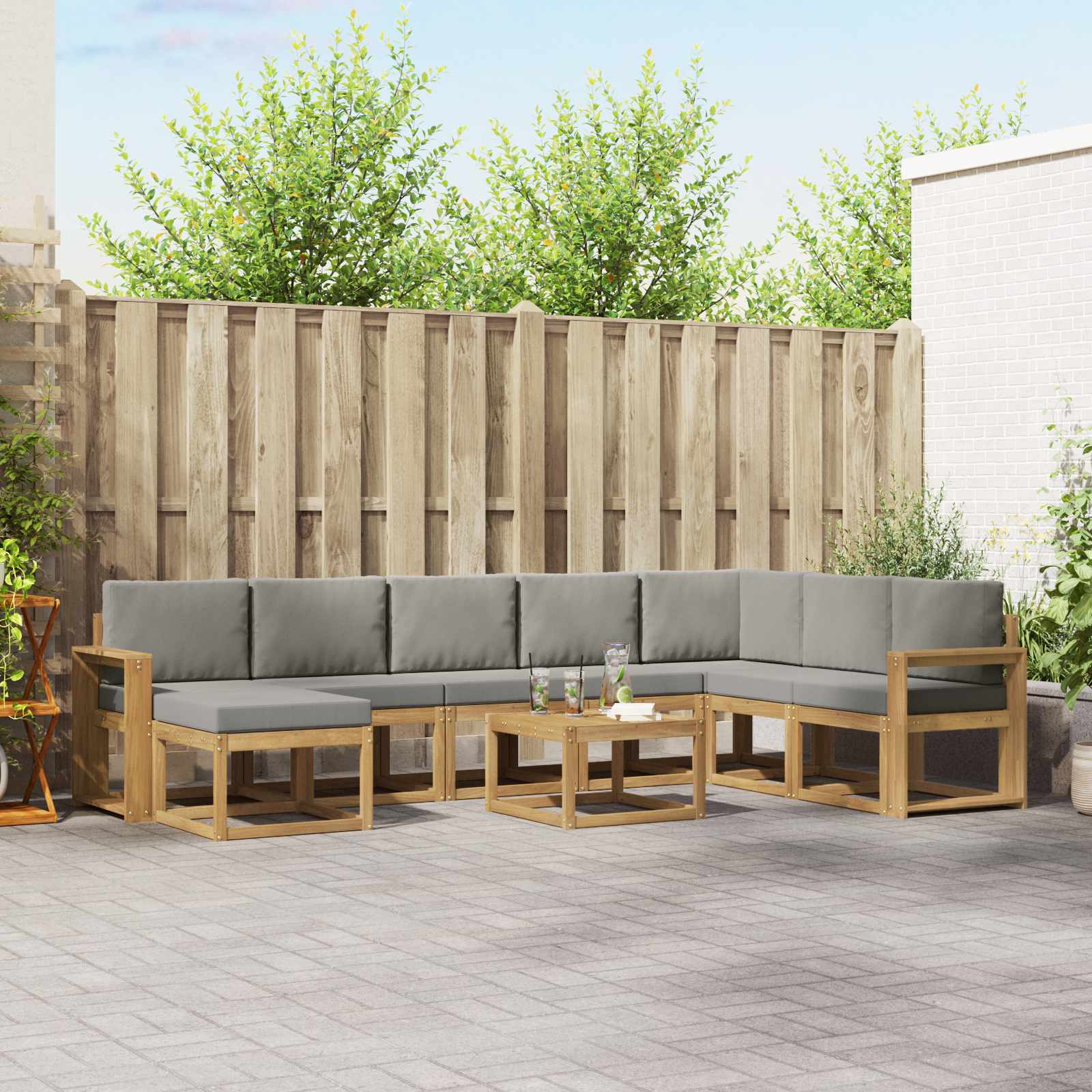 vidaXL Bankstel met kussen 9 pcs Natuurlijk en Crème