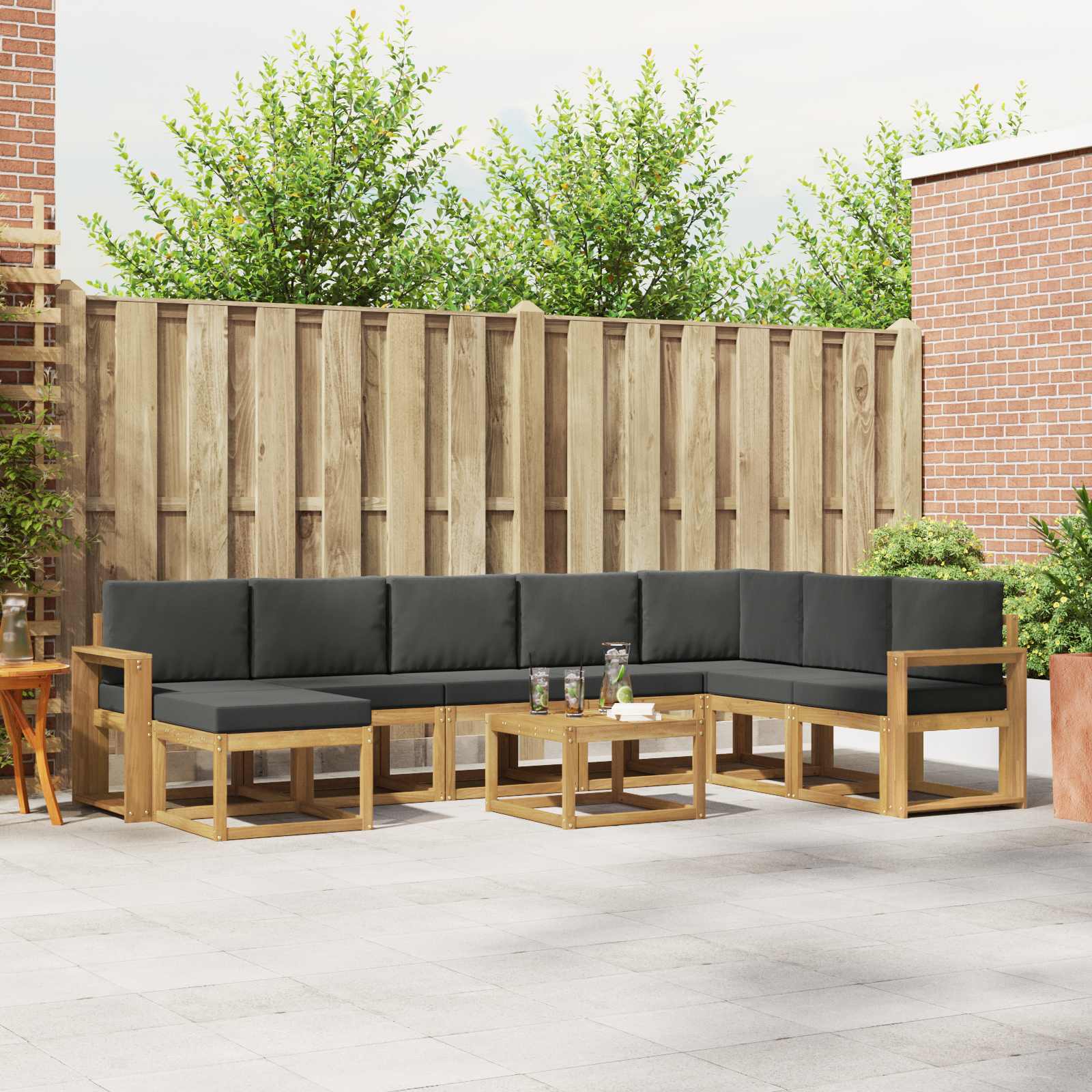 vidaXL Bankstel met kussen 9 pcs Natuurlijk en Crème