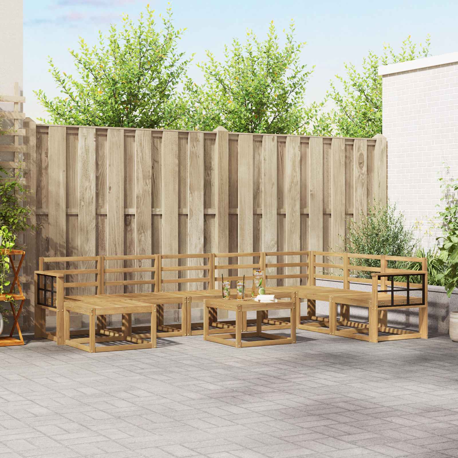 vidaXL Bankstel met kussen 9 pcs Natuurlijk en Crème