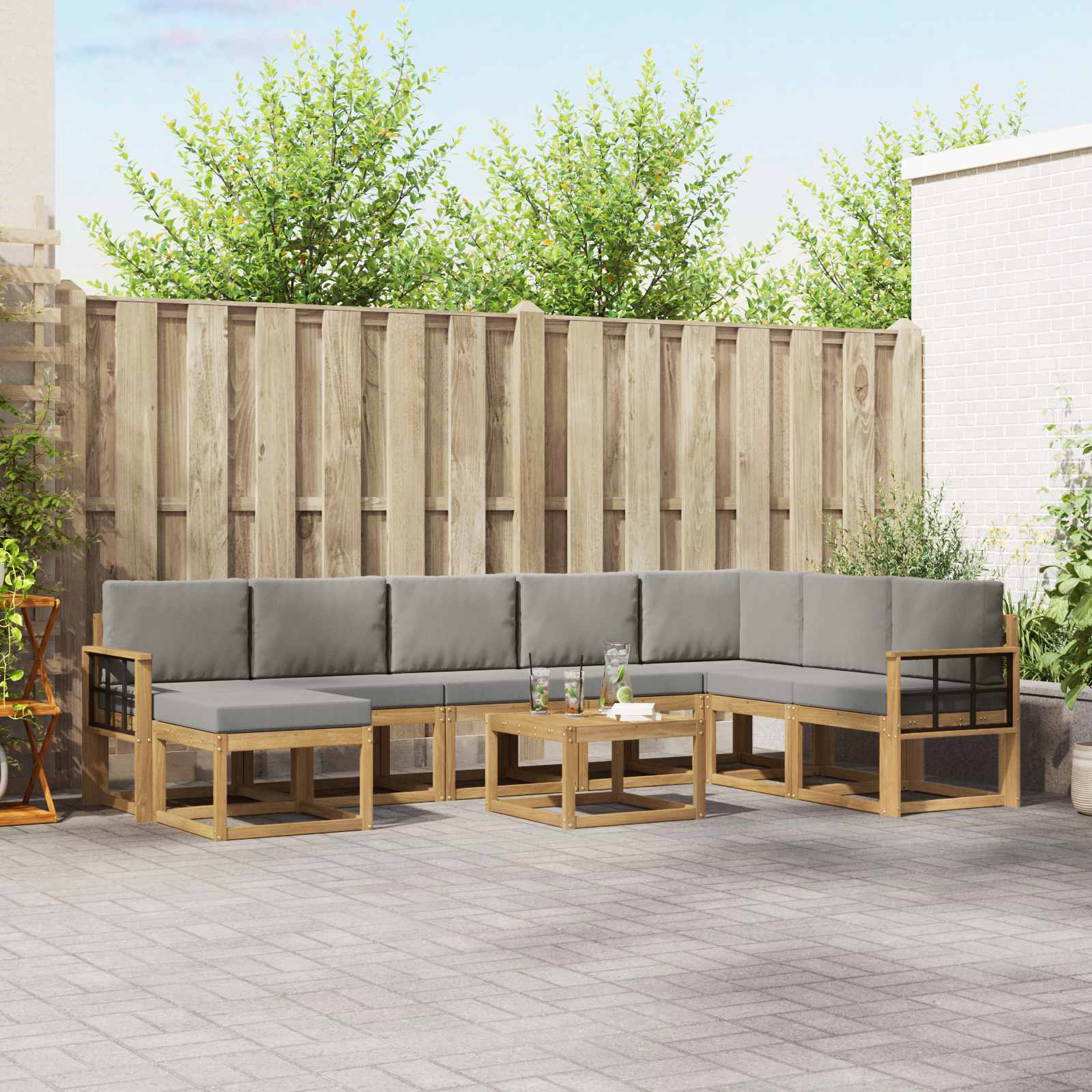 vidaXL Bankstel met kussen 9 pcs Natuurlijk en Crème