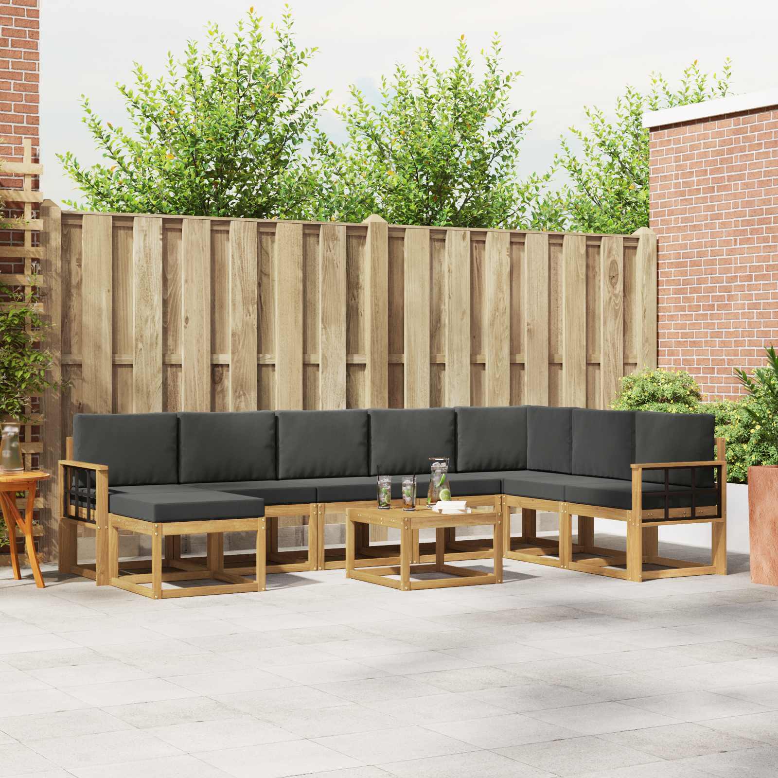vidaXL Bankstel met kussen 9 pcs Natuurlijk en Crème