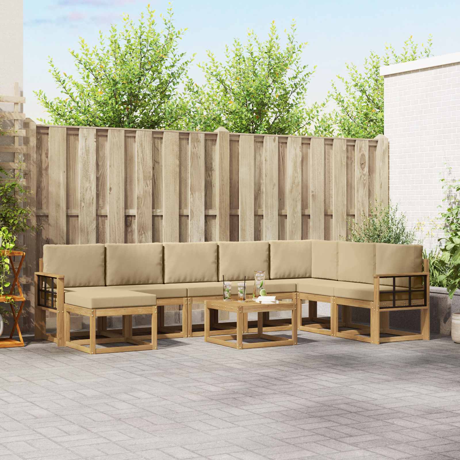 vidaXL Bankstel met kussen 9 pcs Natuurlijk en Crème