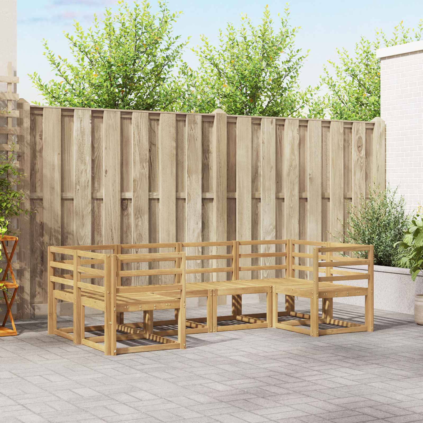 vidaXL Bankstel met kussen 6 pcs Natuurlijk en Crème
