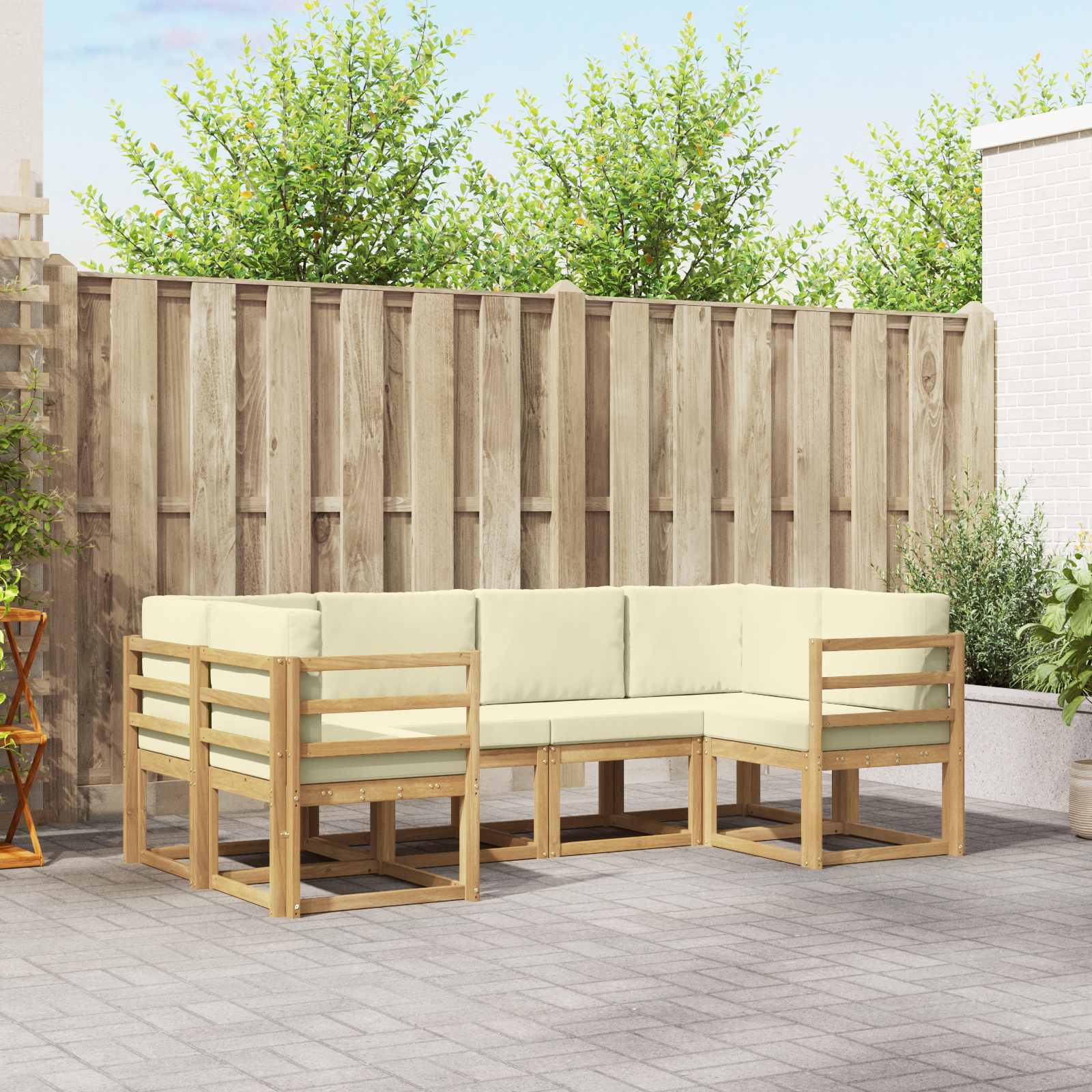 vidaXL Bankstel met kussen 6 pcs Natuurlijk en Crème