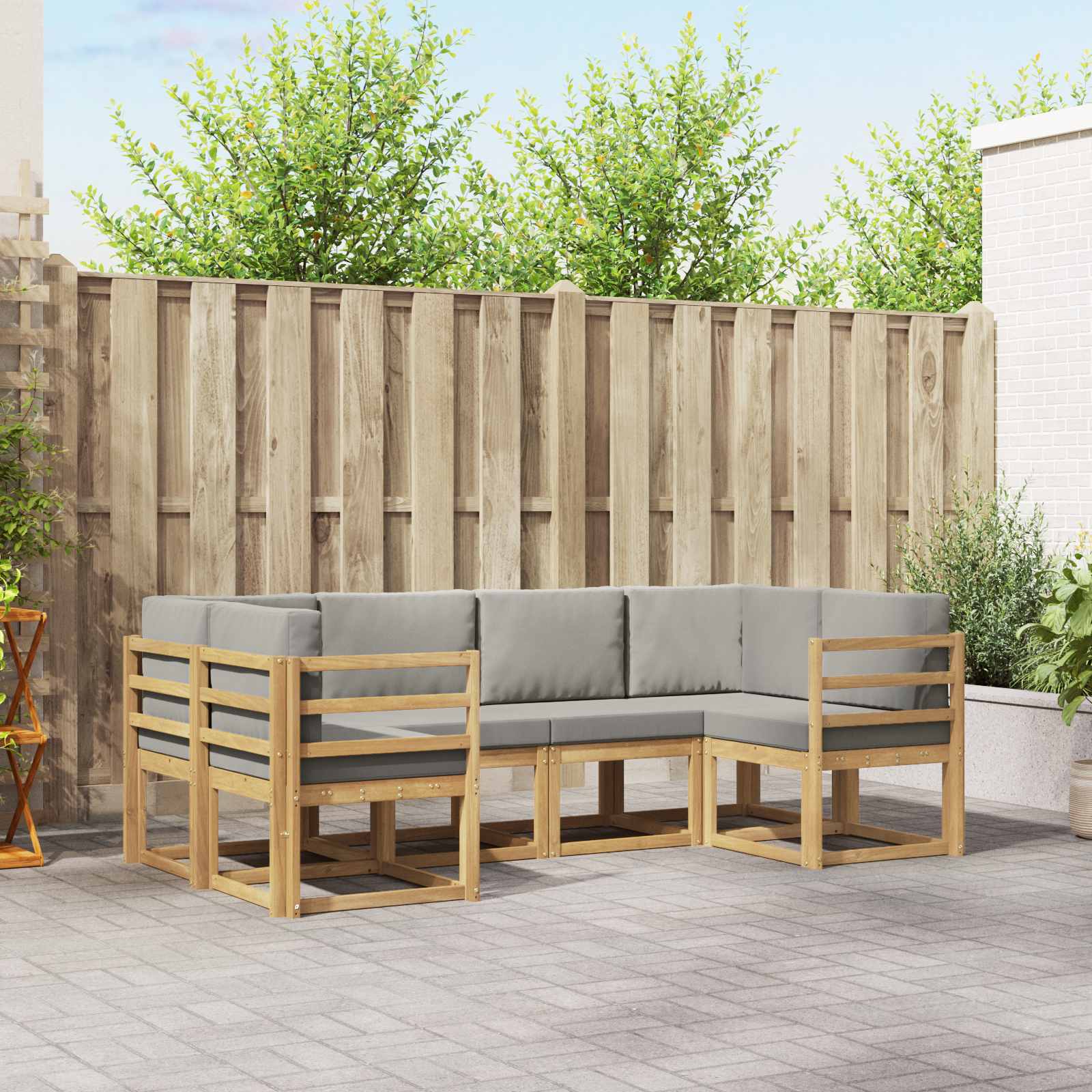 vidaXL Bankstel met kussen 6 pcs Natuurlijk en Crème
