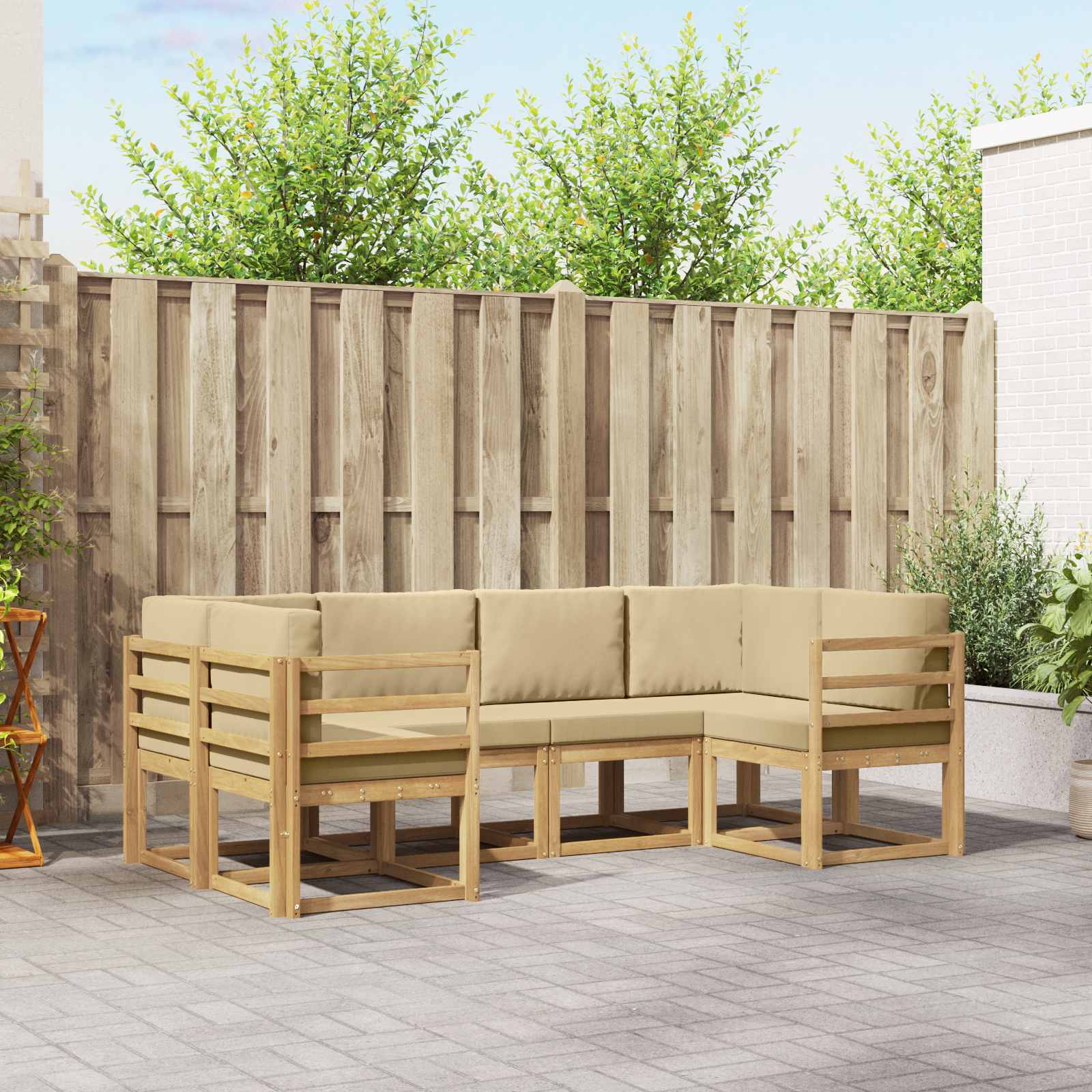 vidaXL Bankstel met kussen 6 pcs Natuurlijk en Crème