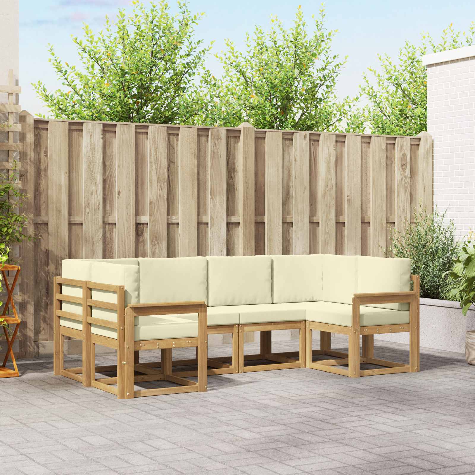 vidaXL Bankstel met kussen 6 pcs Natuurlijk en Crème