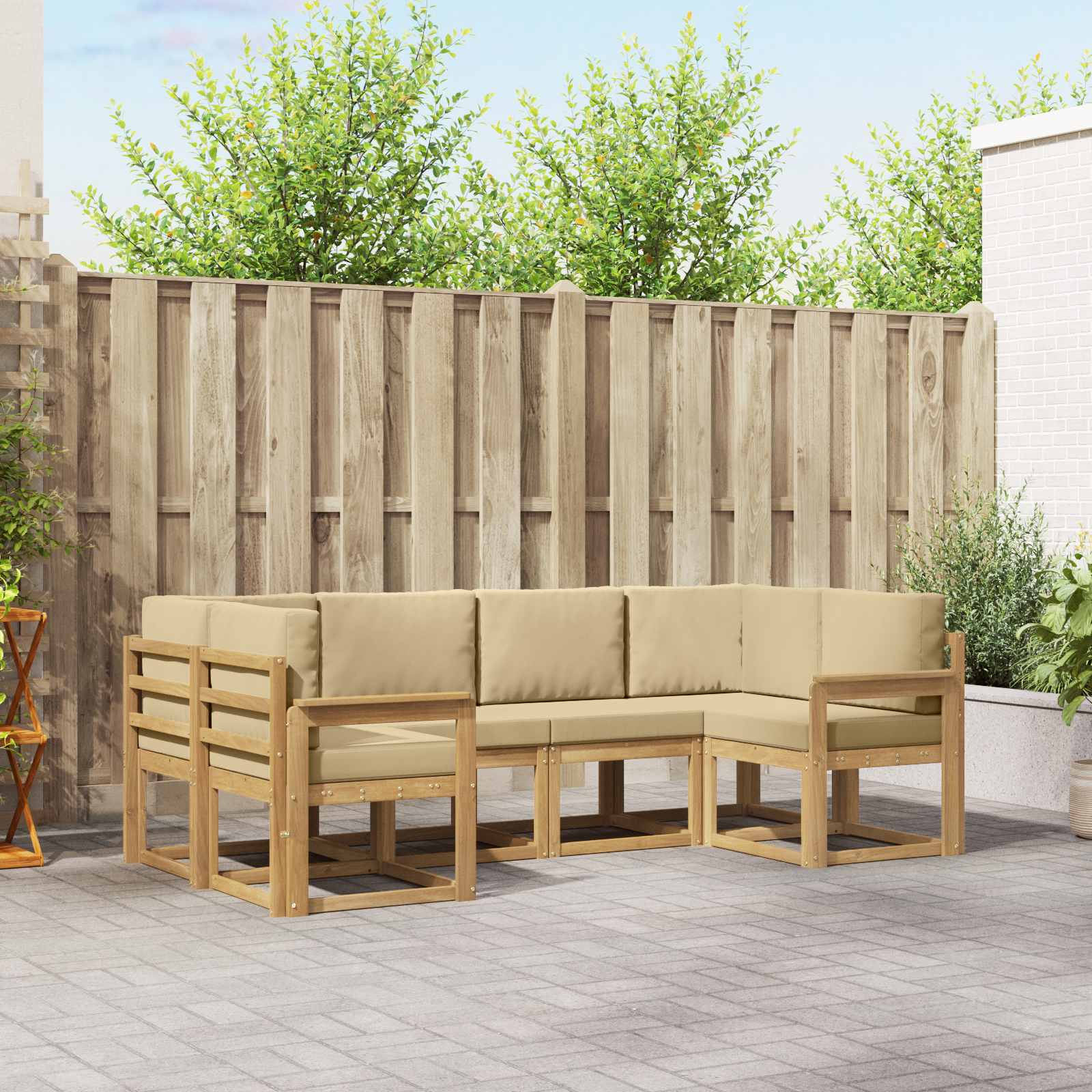 vidaXL Bankstel met kussen 6 pcs Natuurlijk en Crème