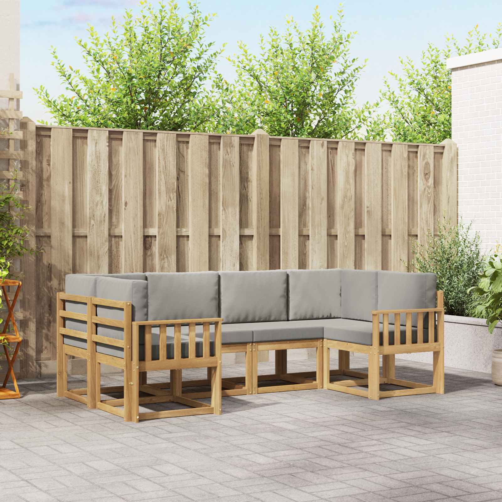 vidaXL Bankstel met kussen 6 pcs Natuurlijk en Crème