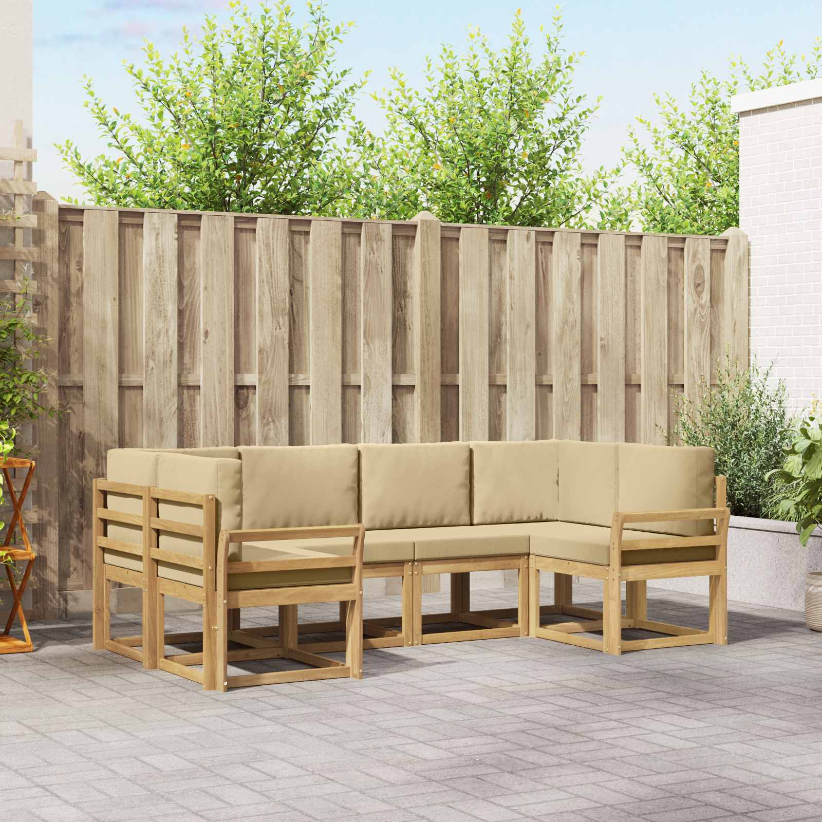 vidaXL Bankstel met kussen 6 pcs Natuurlijk en Crème
