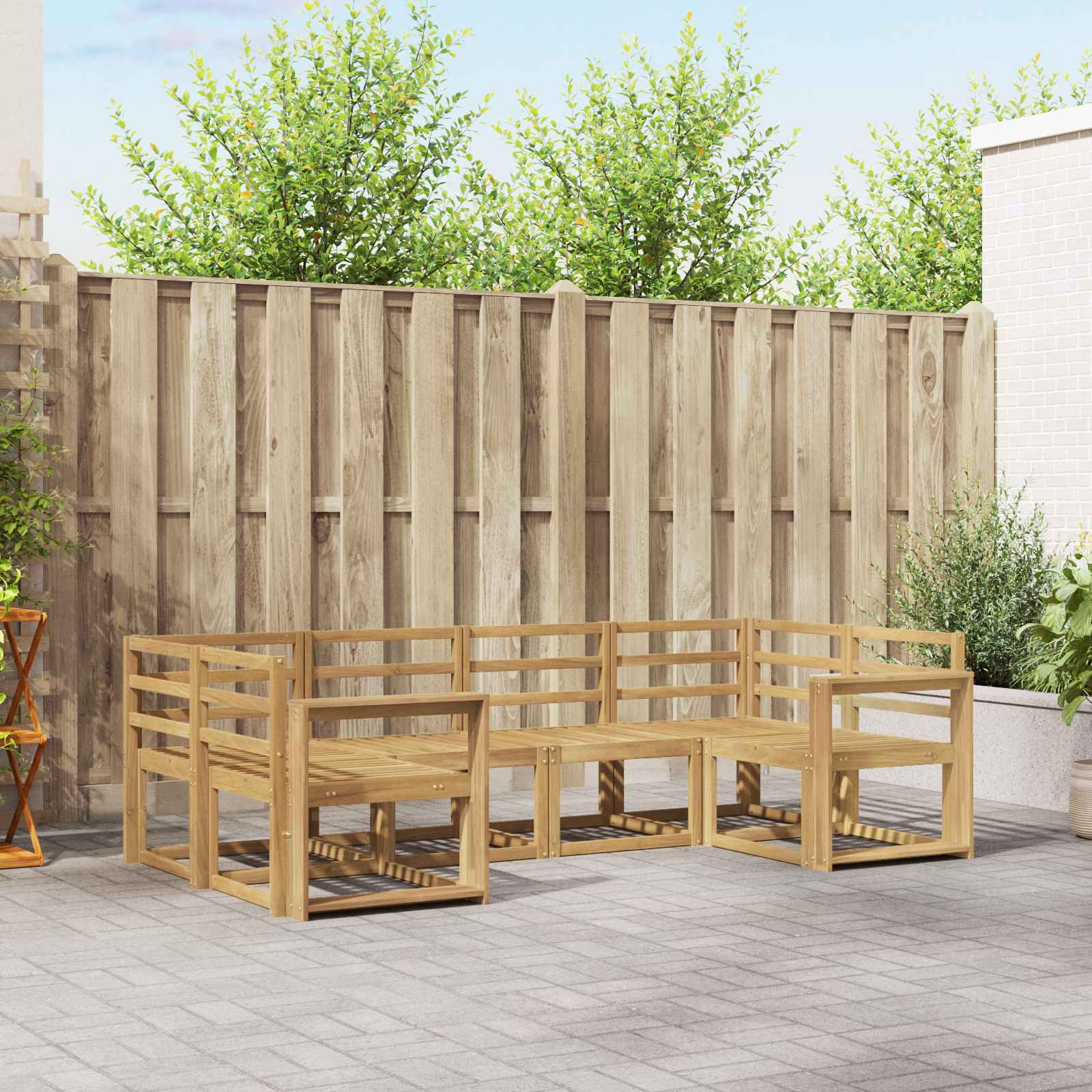 vidaXL Bankstel met kussen 6 pcs Natuurlijk en Crème