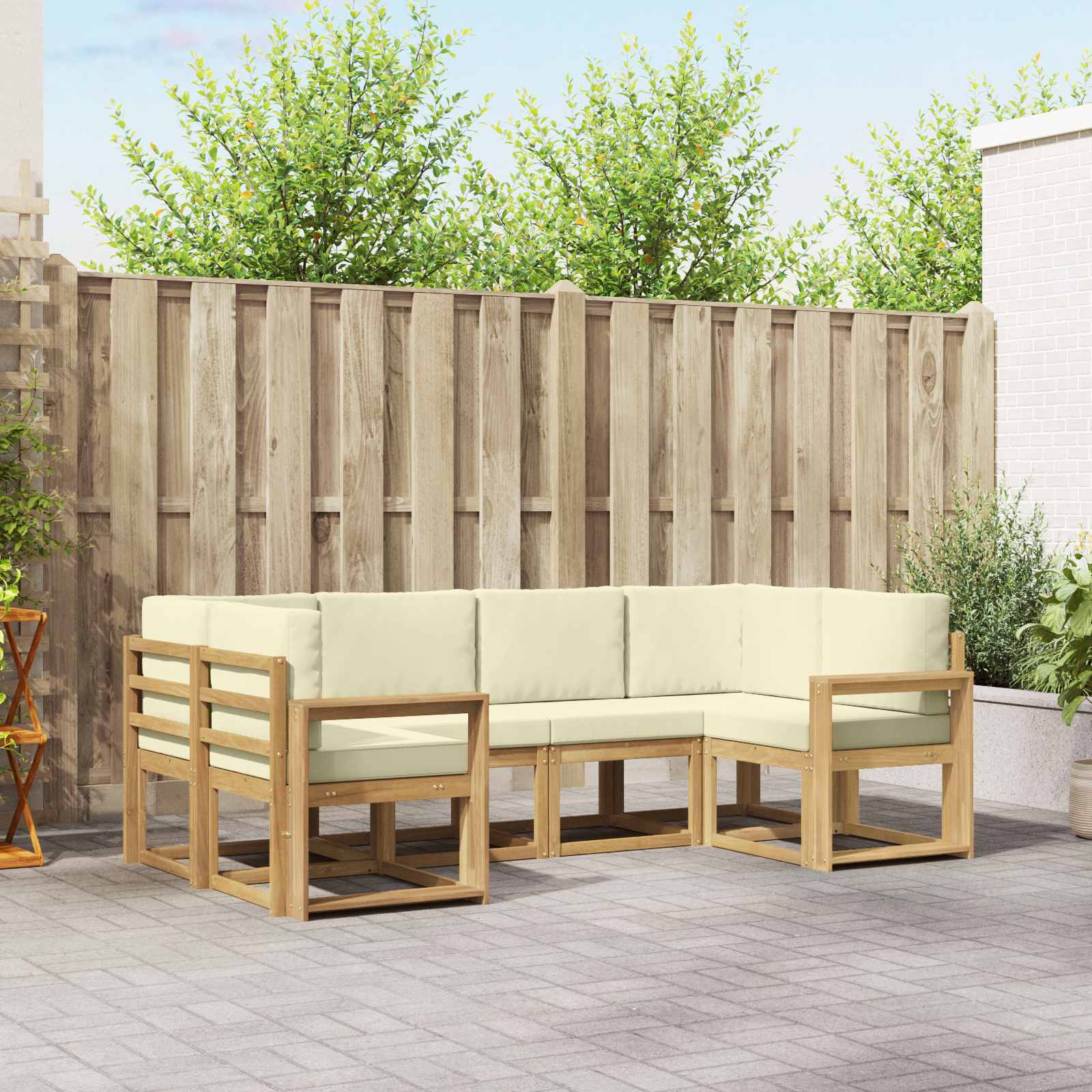 vidaXL Bankstel met kussen 6 pcs Natuurlijk en Crème
