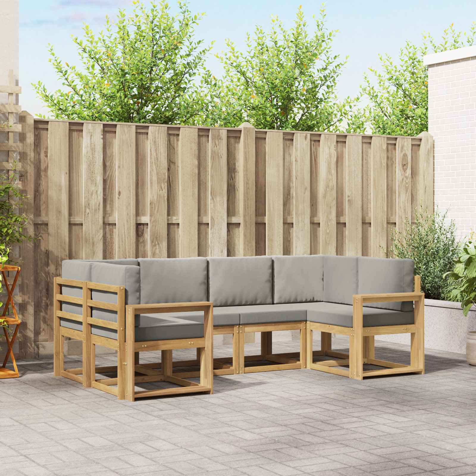 vidaXL Bankstel met kussen 6 pcs Natuurlijk en Crème