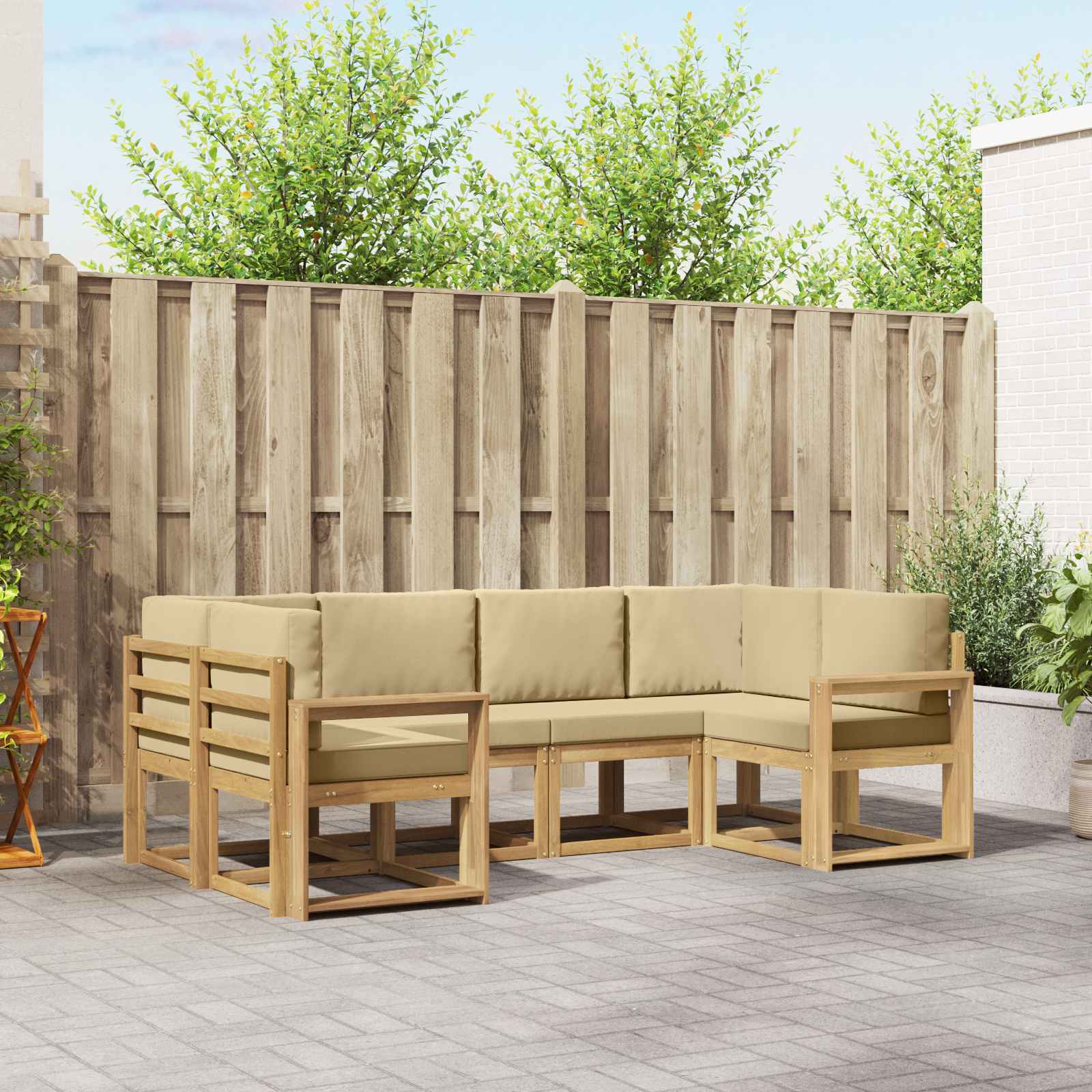vidaXL Bankstel met kussen 6 pcs Natuurlijk en Crème