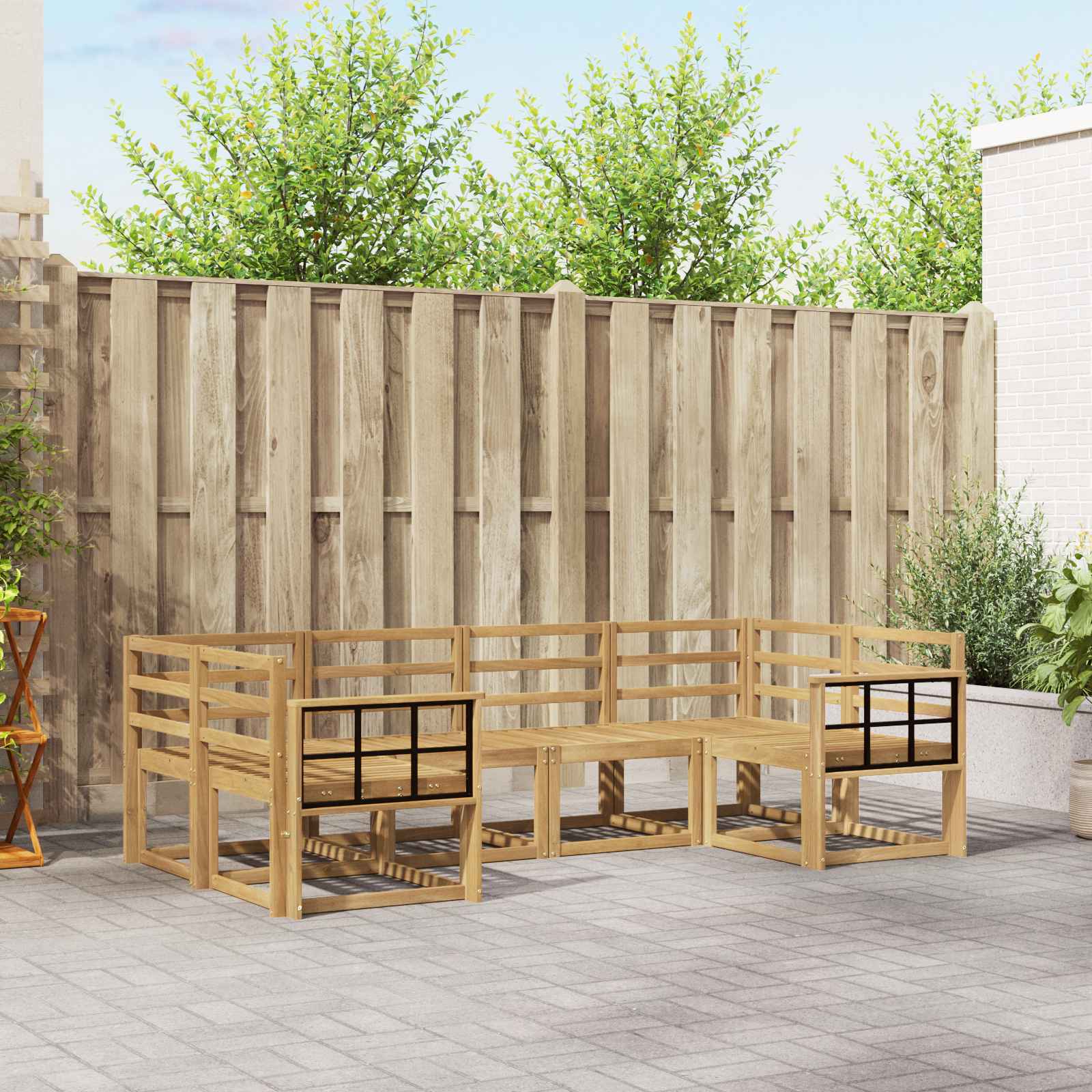 vidaXL Bankstel met kussen 6 pcs Natuurlijk en Crème