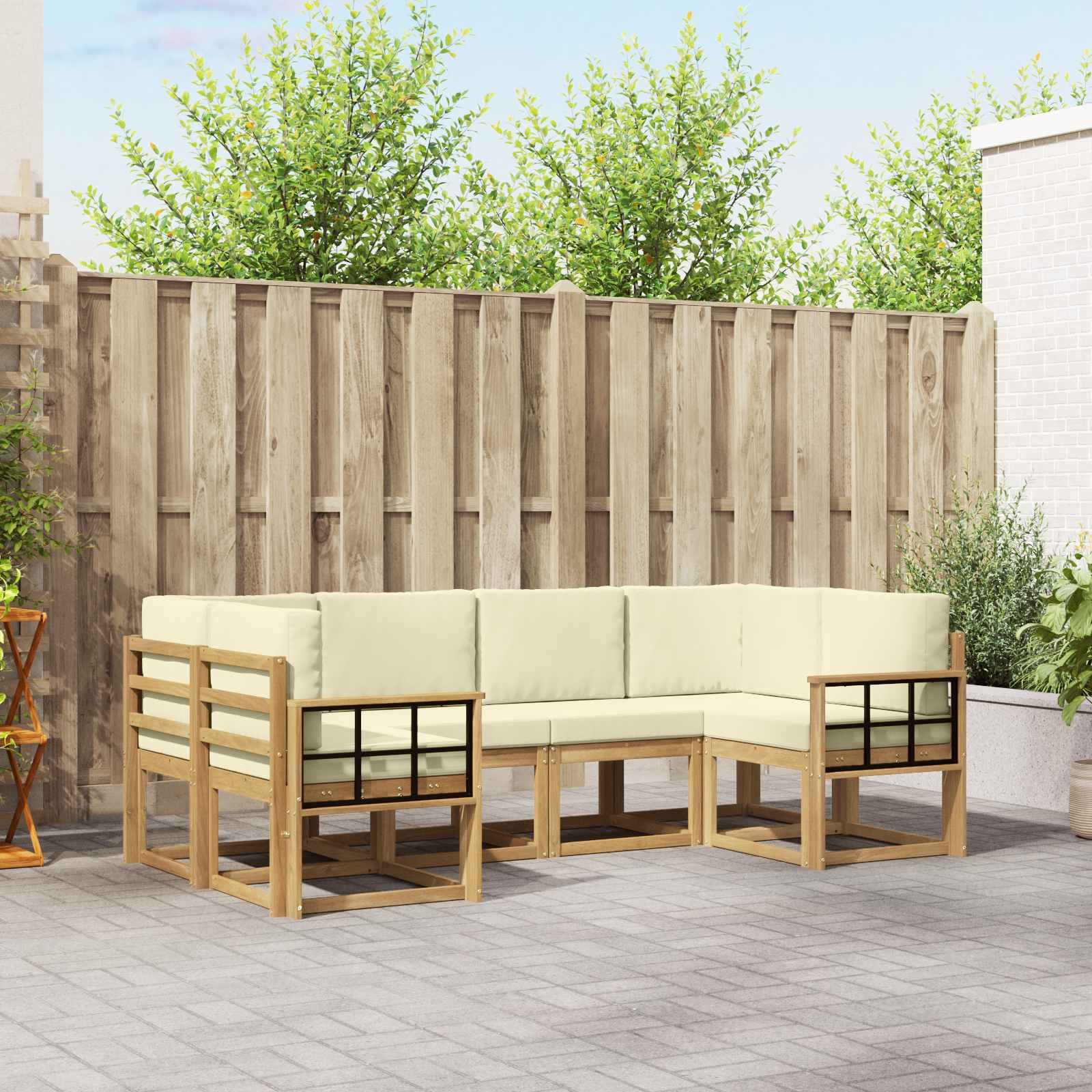vidaXL Bankstel met kussen 6 pcs Natuurlijk en Crème