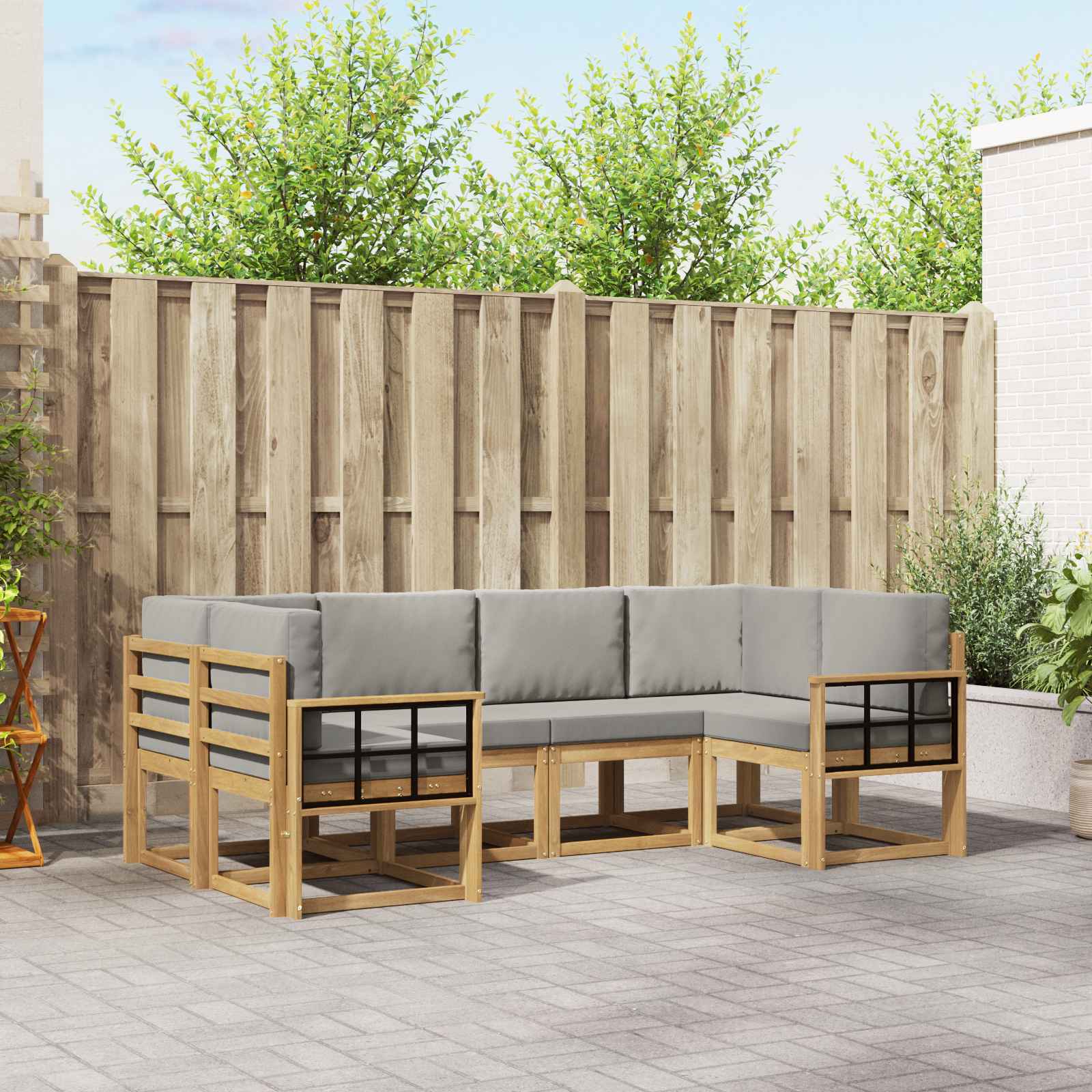 vidaXL Bankstel met kussen 6 pcs Natuurlijk en Crème