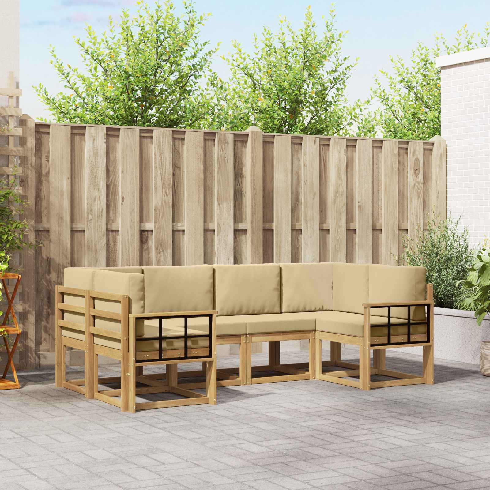 vidaXL Bankstel met kussen 6 pcs Natuurlijk en Crème