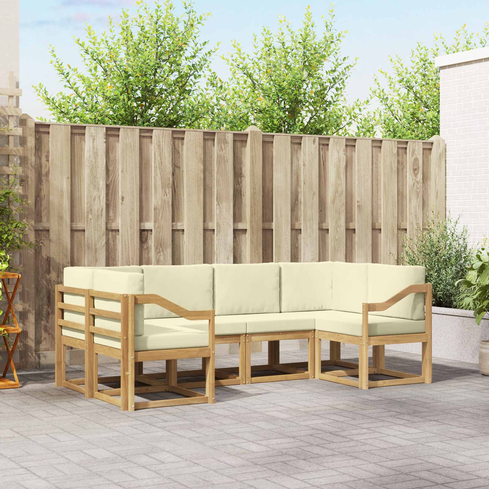 vidaXL Bankstel met kussen 6 pcs Natuurlijk en Crème