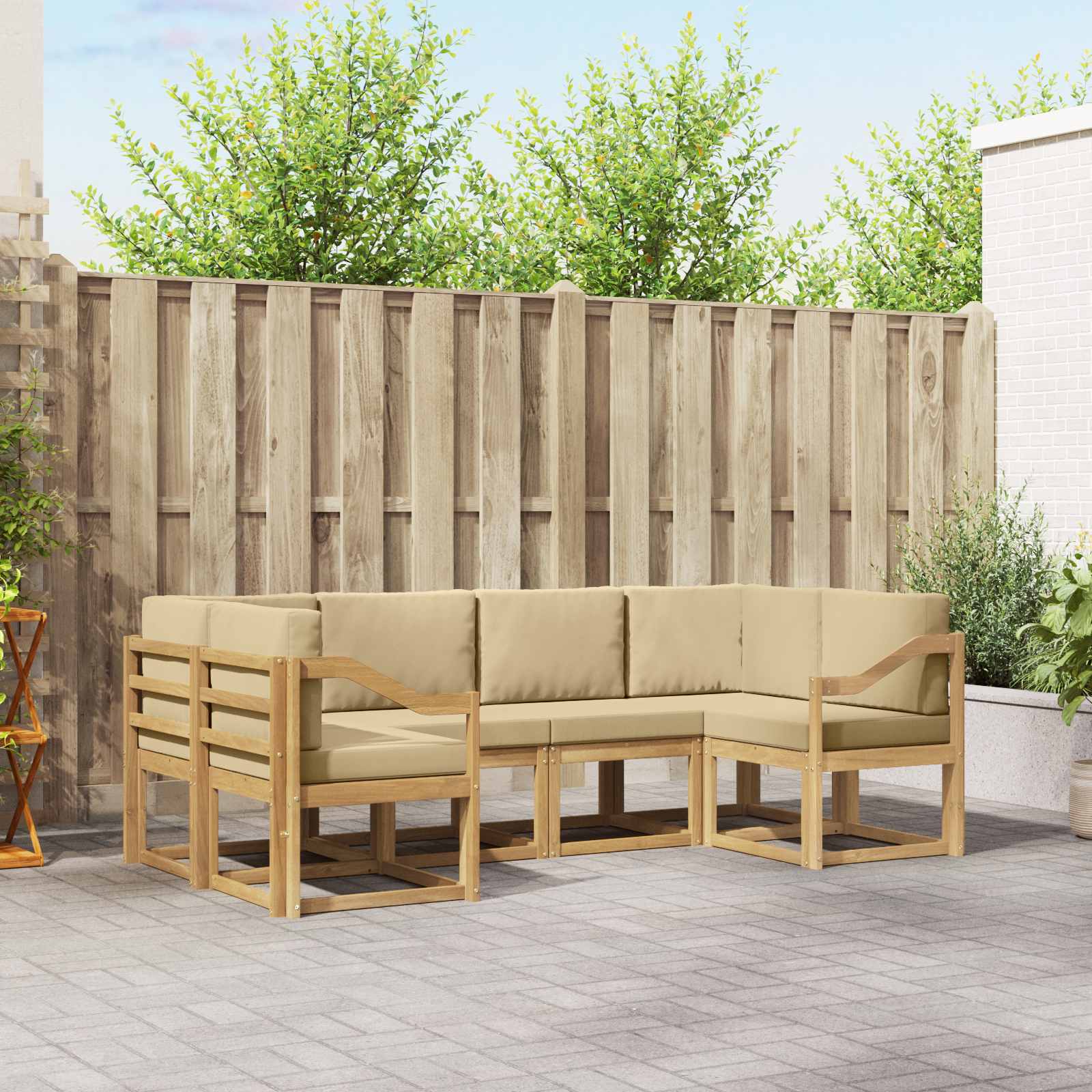vidaXL Bankstel met kussen 6 pcs Natuurlijk en Crème