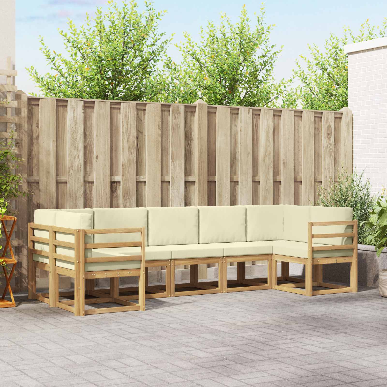 vidaXL Bankstel met kussen 7 pcs Natuurlijk en Crème