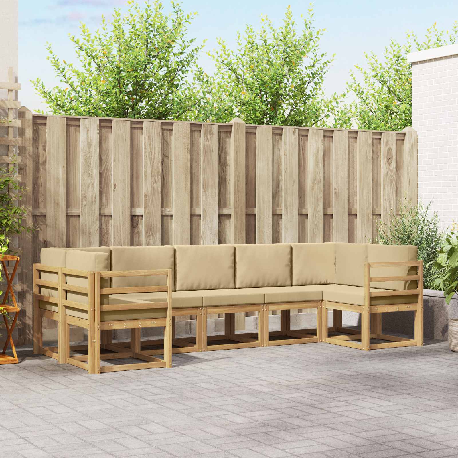 vidaXL Bankstel met kussen 7 pcs Natuurlijk en Crème