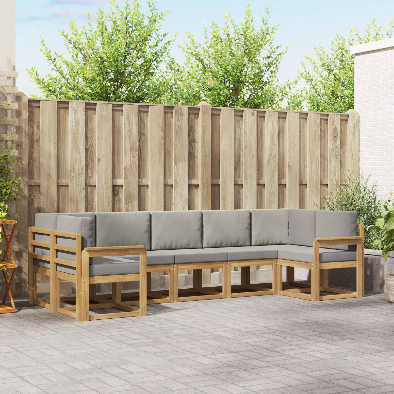vidaXL Bankstel met kussen 7 pcs Natuurlijk en Crème