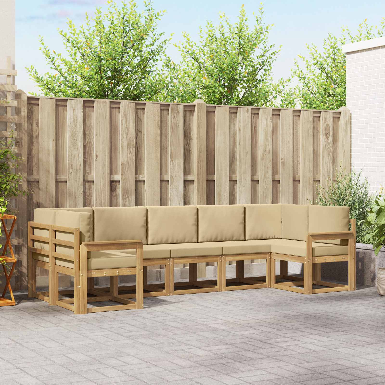 vidaXL Bankstel met kussen 7 pcs Natuurlijk en Crème