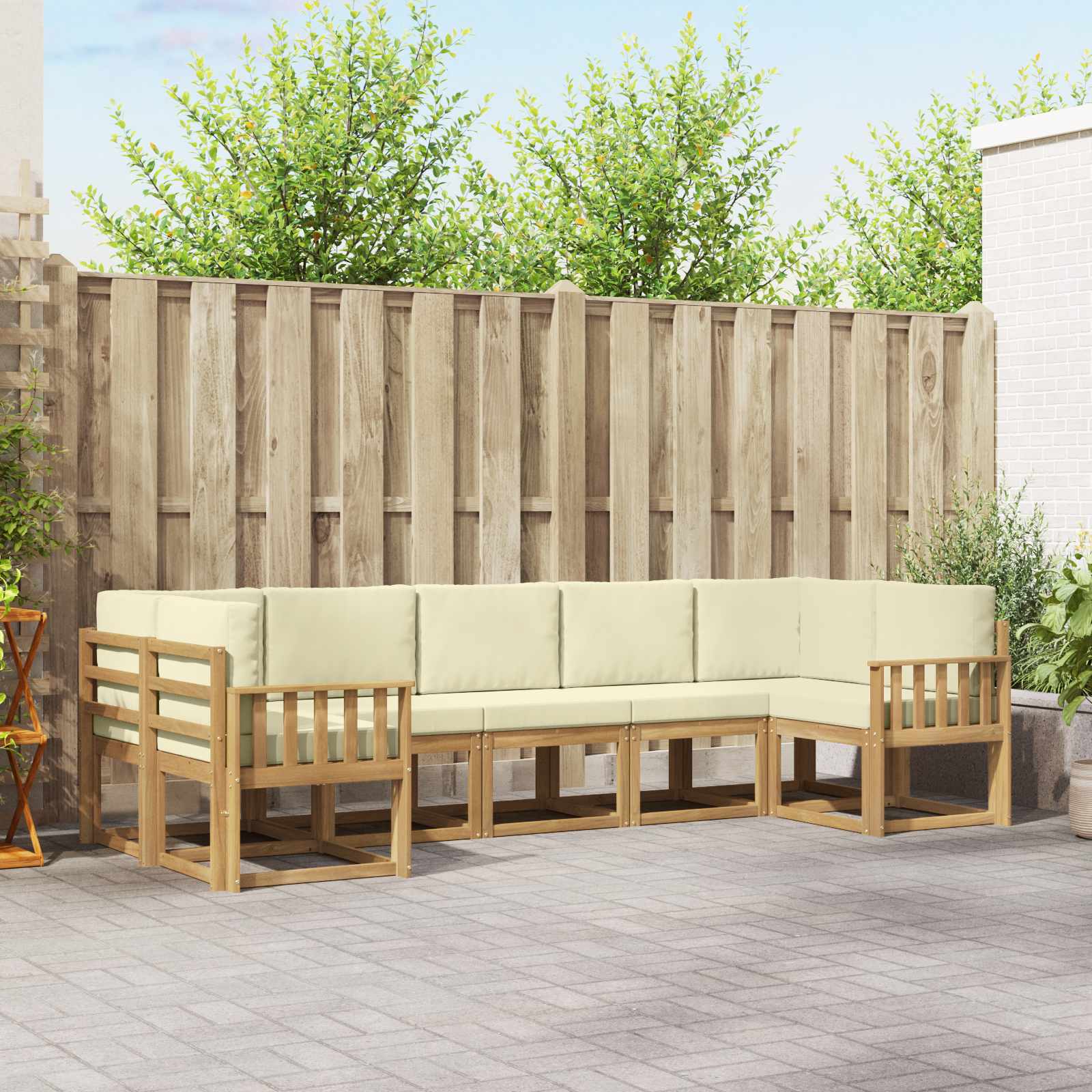 vidaXL Bankstel met kussen 7 pcs Natuurlijk en Crème