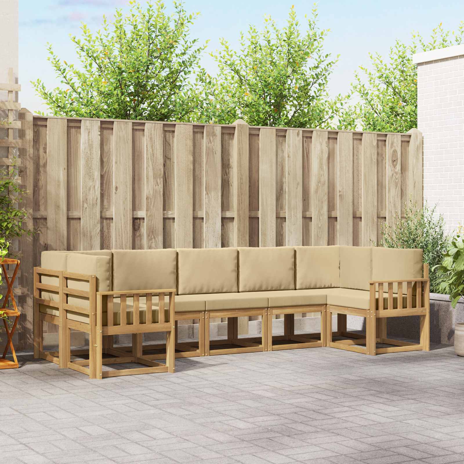 vidaXL Bankstel met kussen 7 pcs Natuurlijk en Crème