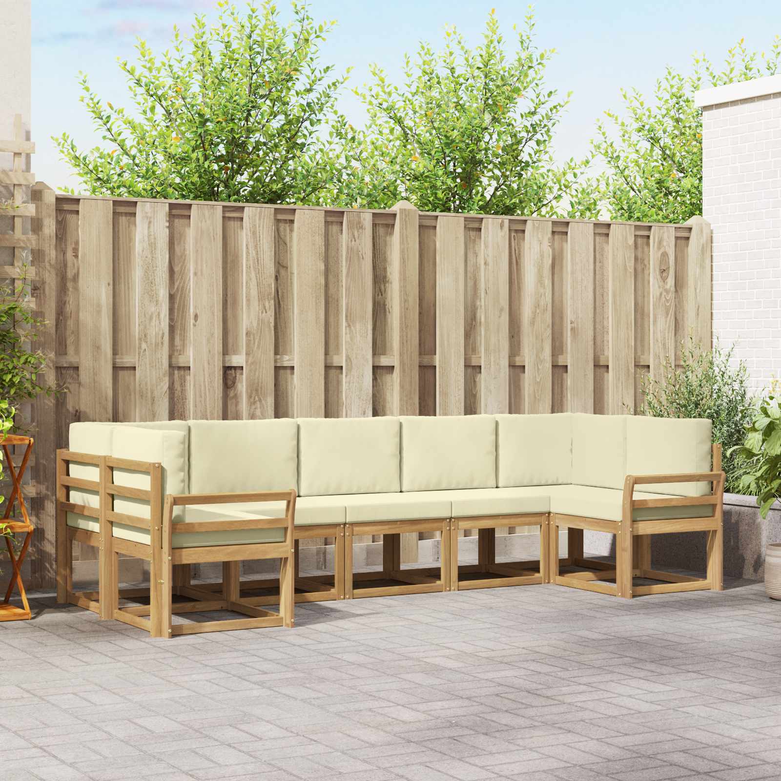 vidaXL Bankstel met kussen 7 pcs Natuurlijk en Crème