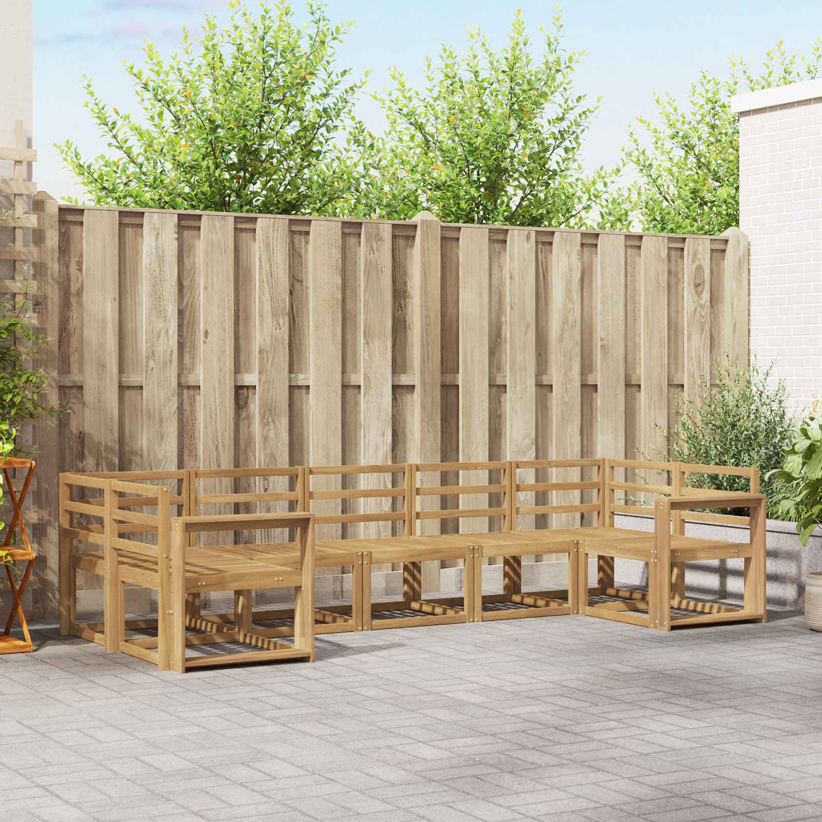 vidaXL Bankstel met kussen 7 pcs Natuurlijk en Crème