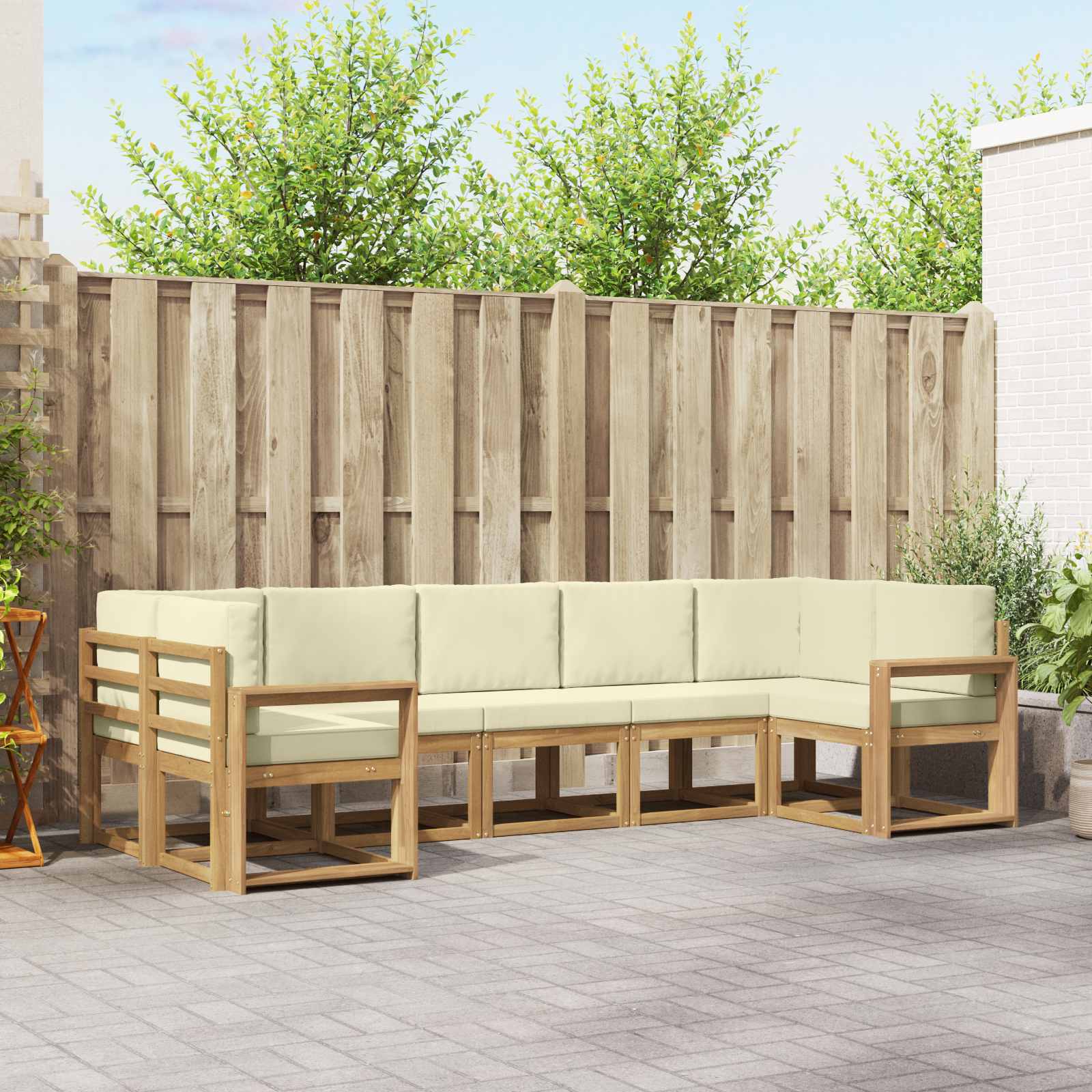 vidaXL Bankstel met kussen 7 pcs Natuurlijk en Crème