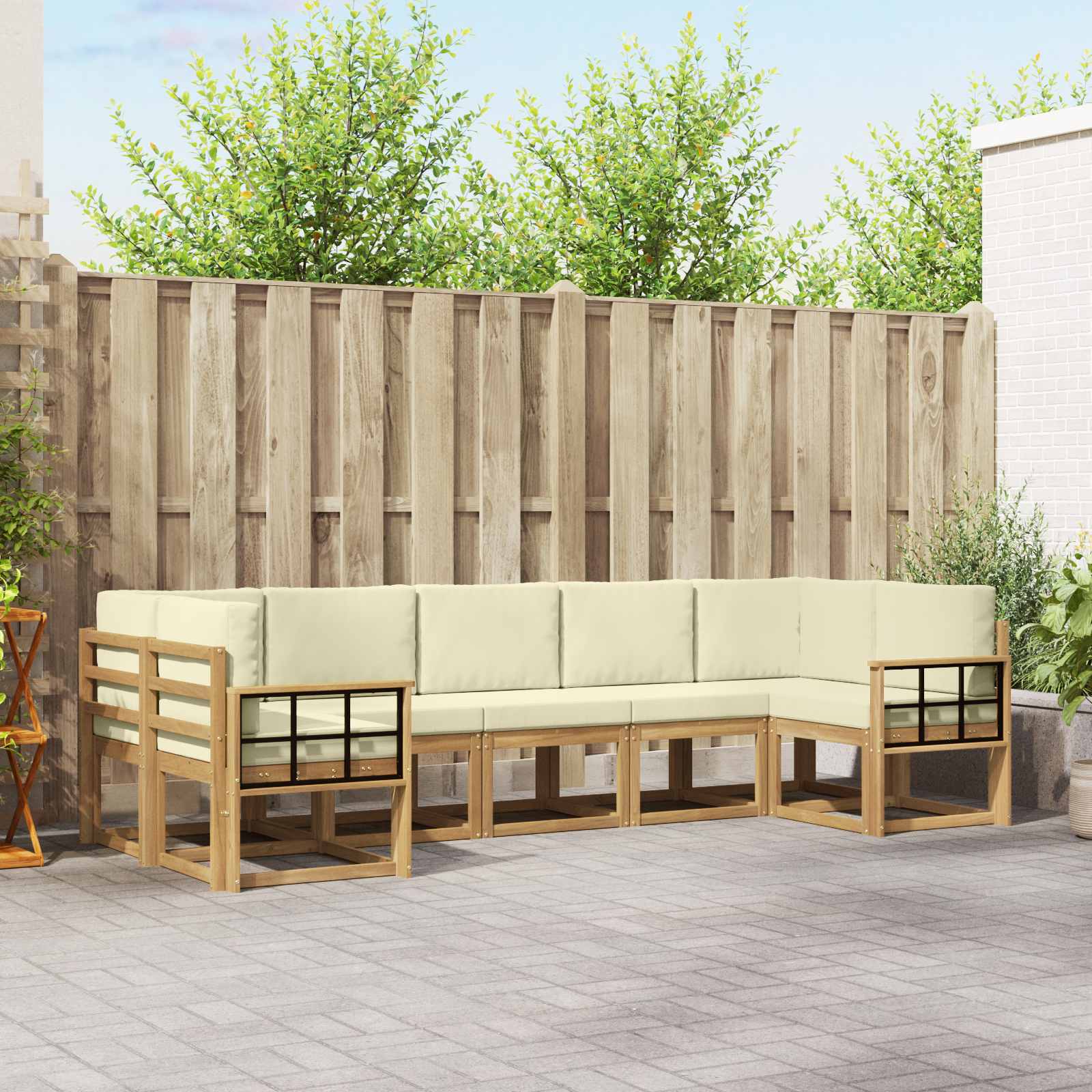 vidaXL Bankstel met kussen 7 pcs Natuurlijk en Crème
