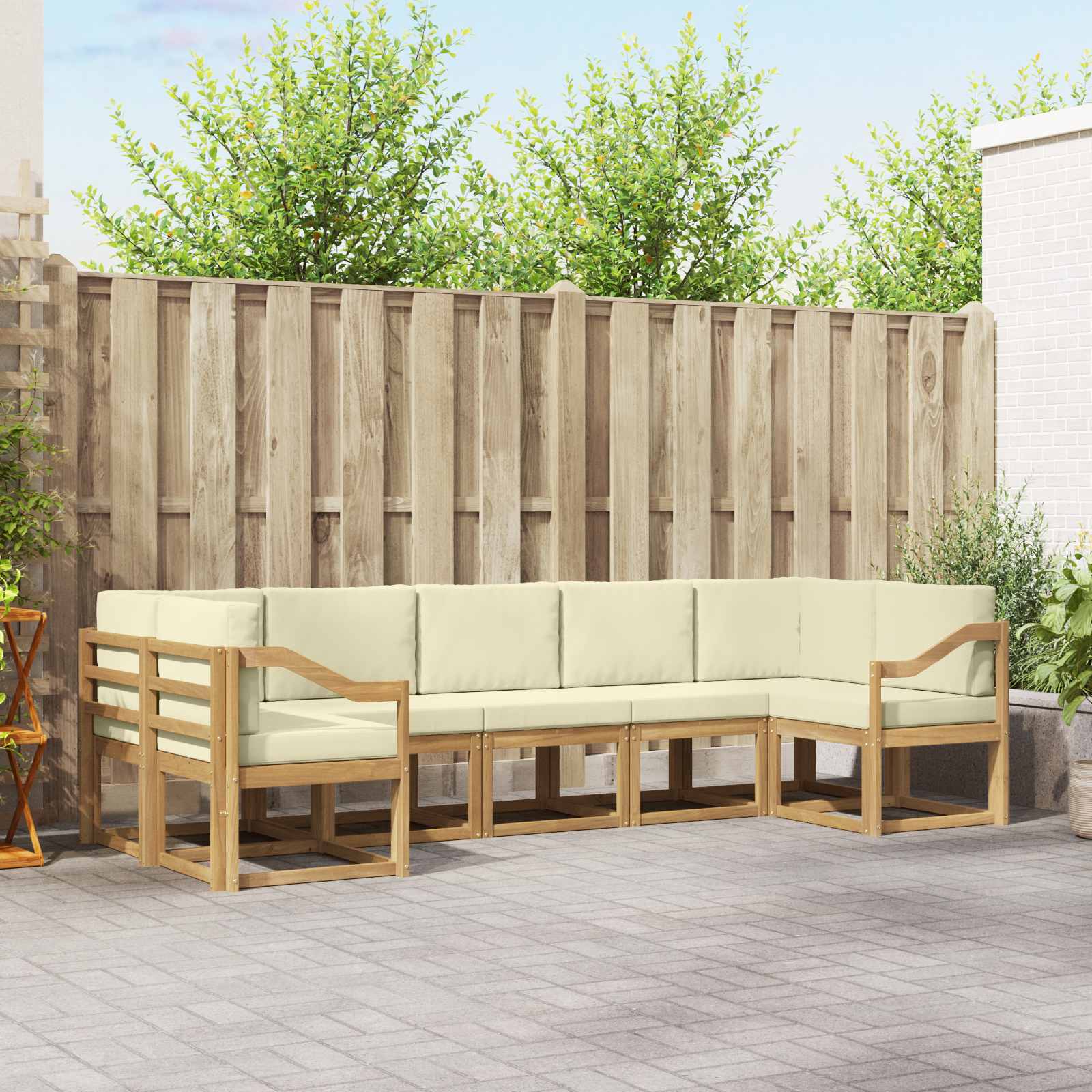 vidaXL Bankstel met kussen 7 pcs Natuurlijk en Crème