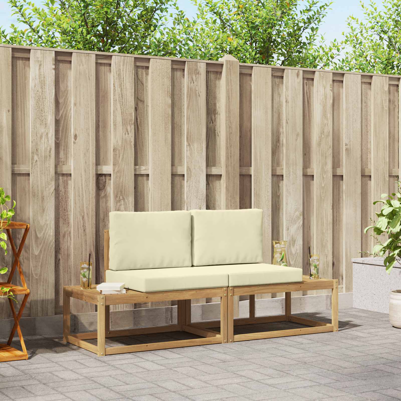 vidaXL Bankstel 2 pcs Naturel Massief Acaciahout en Polyester