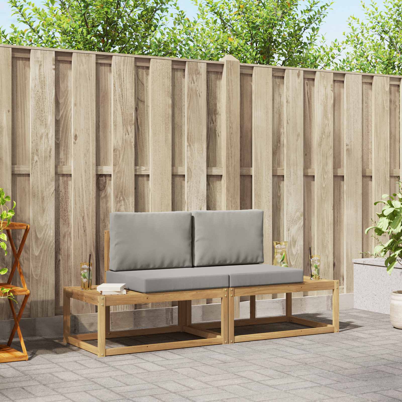 vidaXL Bankstel 2 pcs Naturel Massief Acaciahout en Polyester