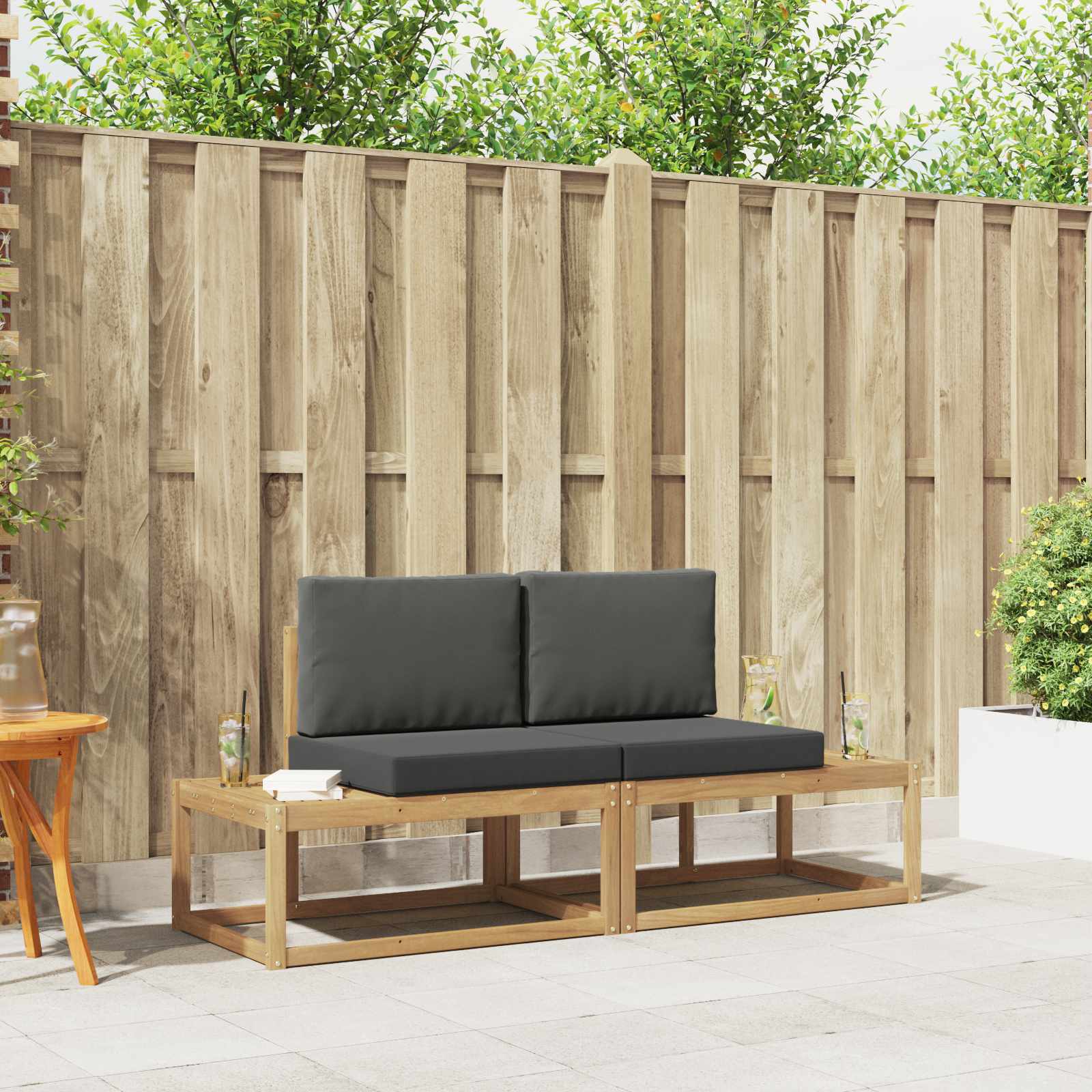 vidaXL Bankstel 2 pcs Naturel Massief Acaciahout en Polyester