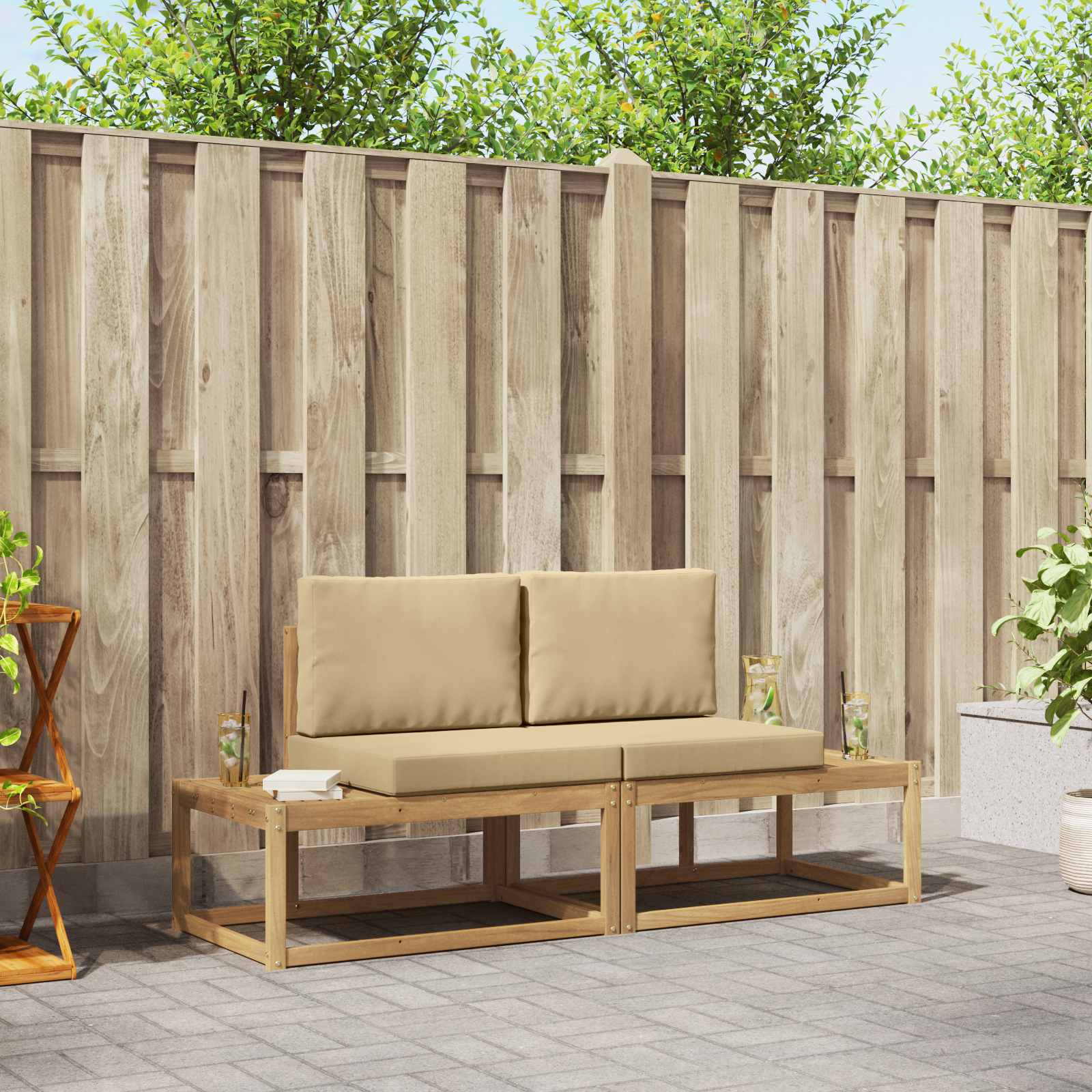 vidaXL Bankstel 2 pcs Naturel Massief Acaciahout en Polyester