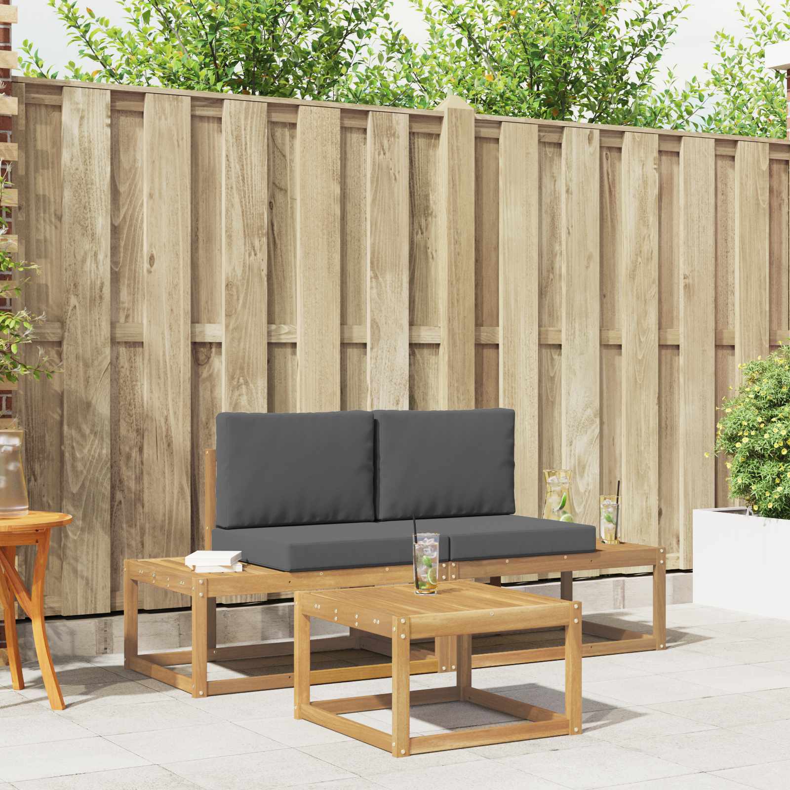 vidaXL Bankstel 3 pcs Naturel Massief Acaciahout en Polyester
