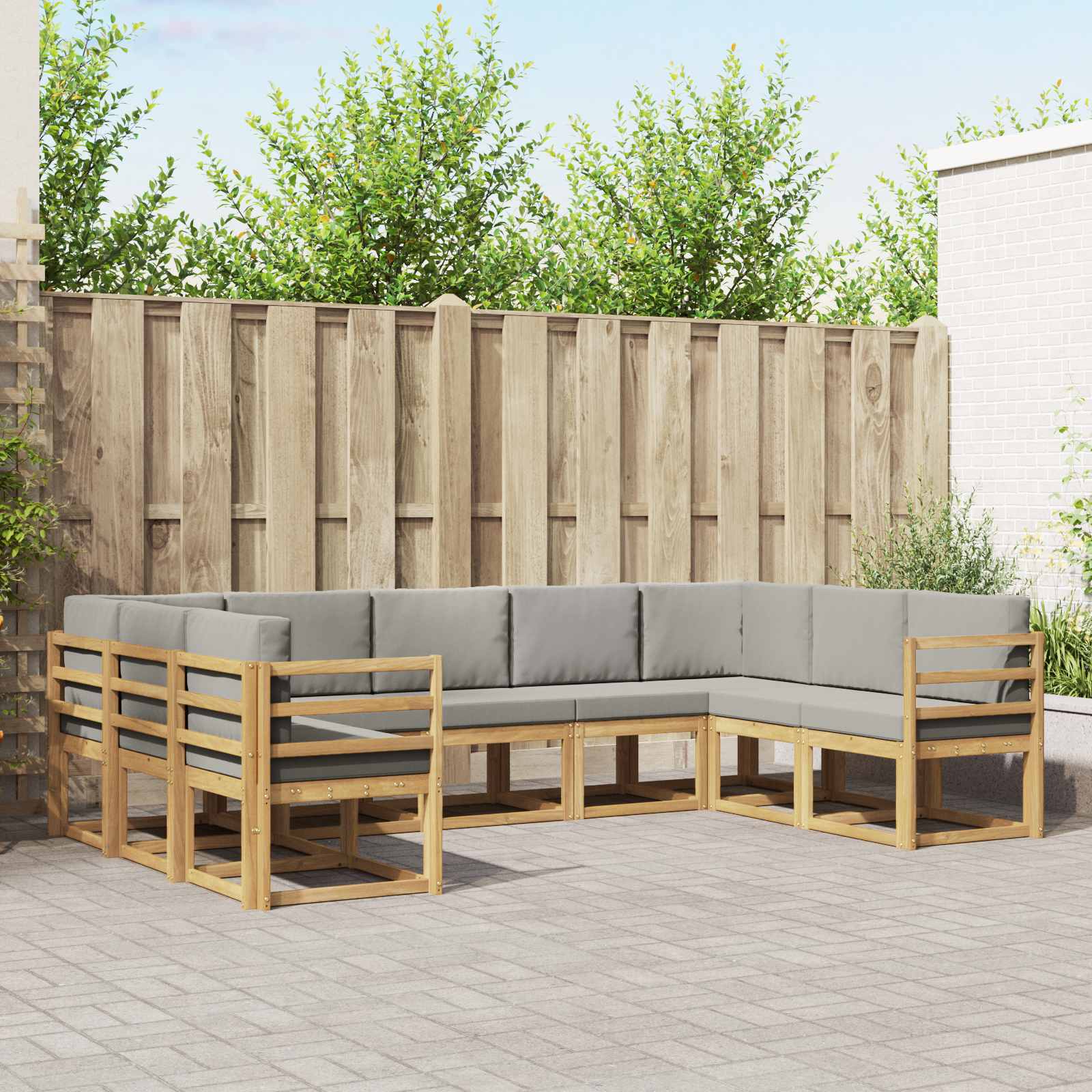 vidaXL Buiten bankenset met kussen 9 pcs Natuurlijk en Crème