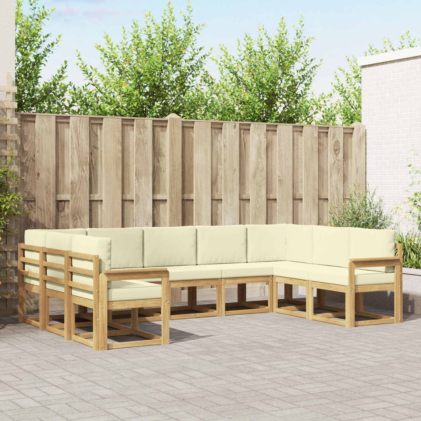 vidaXL Buiten bankenset met kussen 9 pcs Natuurlijk en Crème