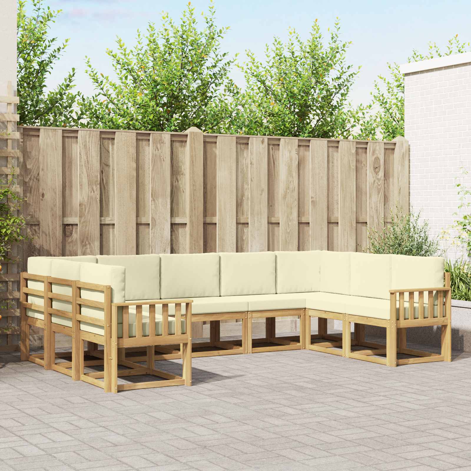 vidaXL Buiten bankenset met kussen 9 pcs Natuurlijk en Crème