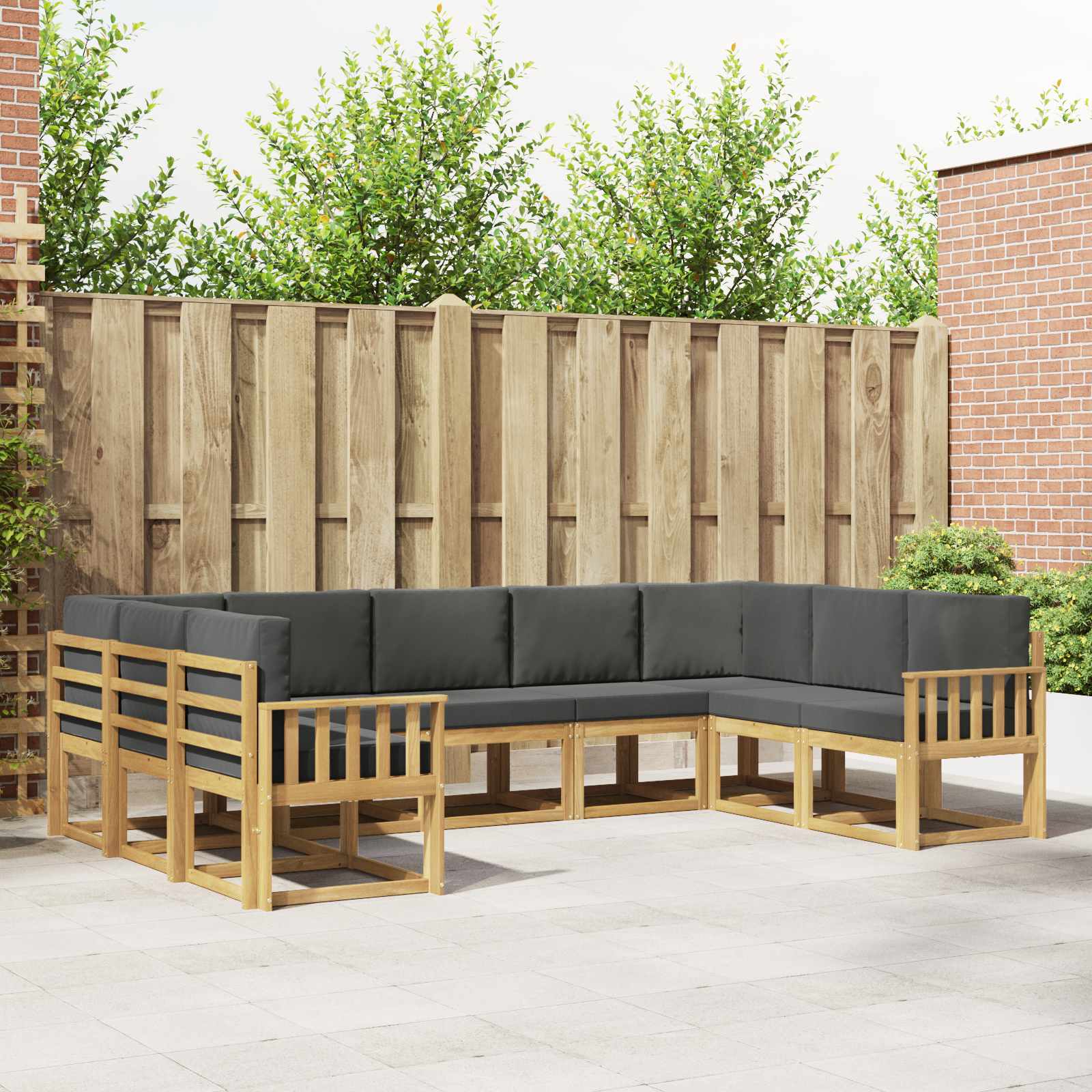 vidaXL Buiten bankenset met kussen 9 pcs Natuurlijk en Crème