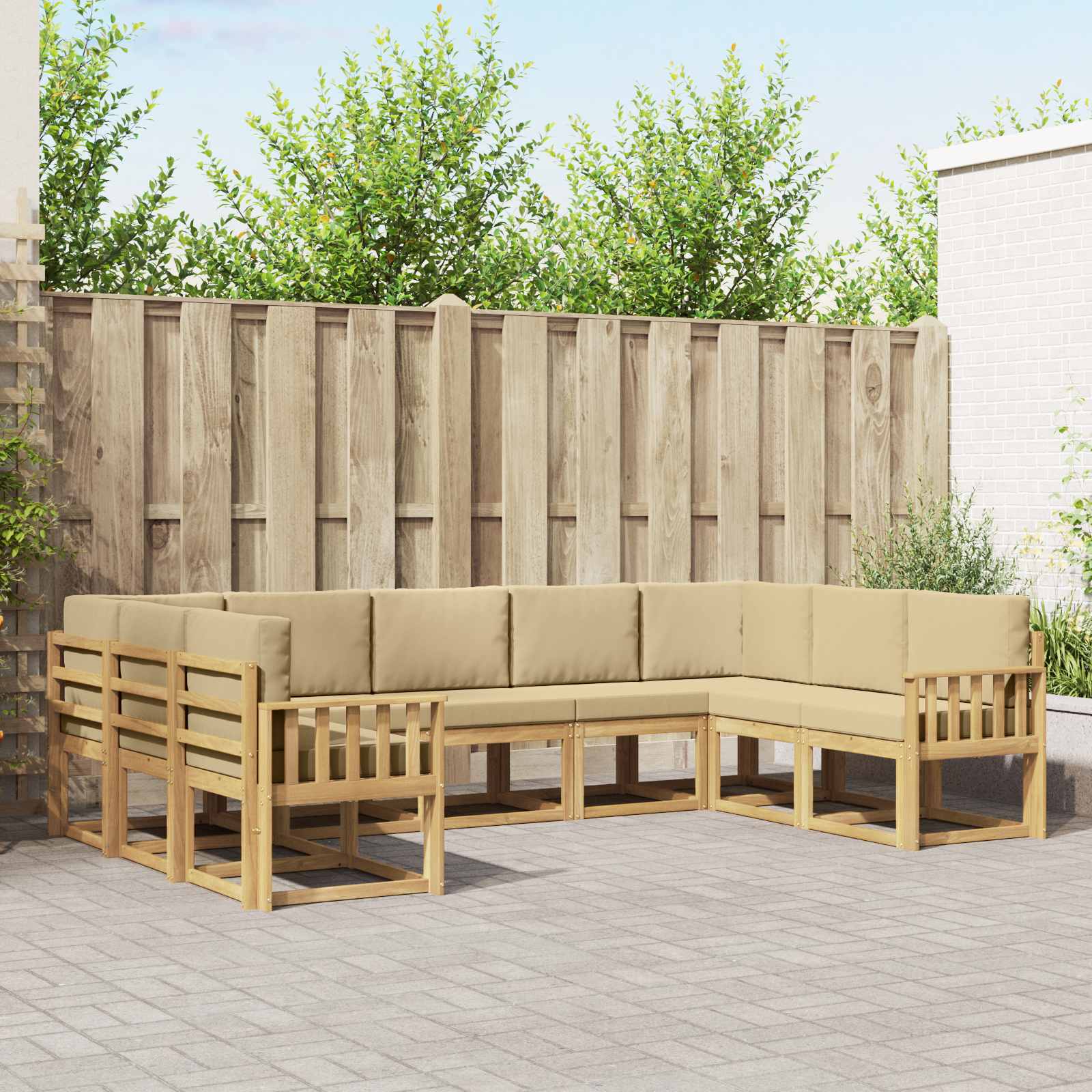 vidaXL Buiten bankenset met kussen 9 pcs Natuurlijk en Crème
