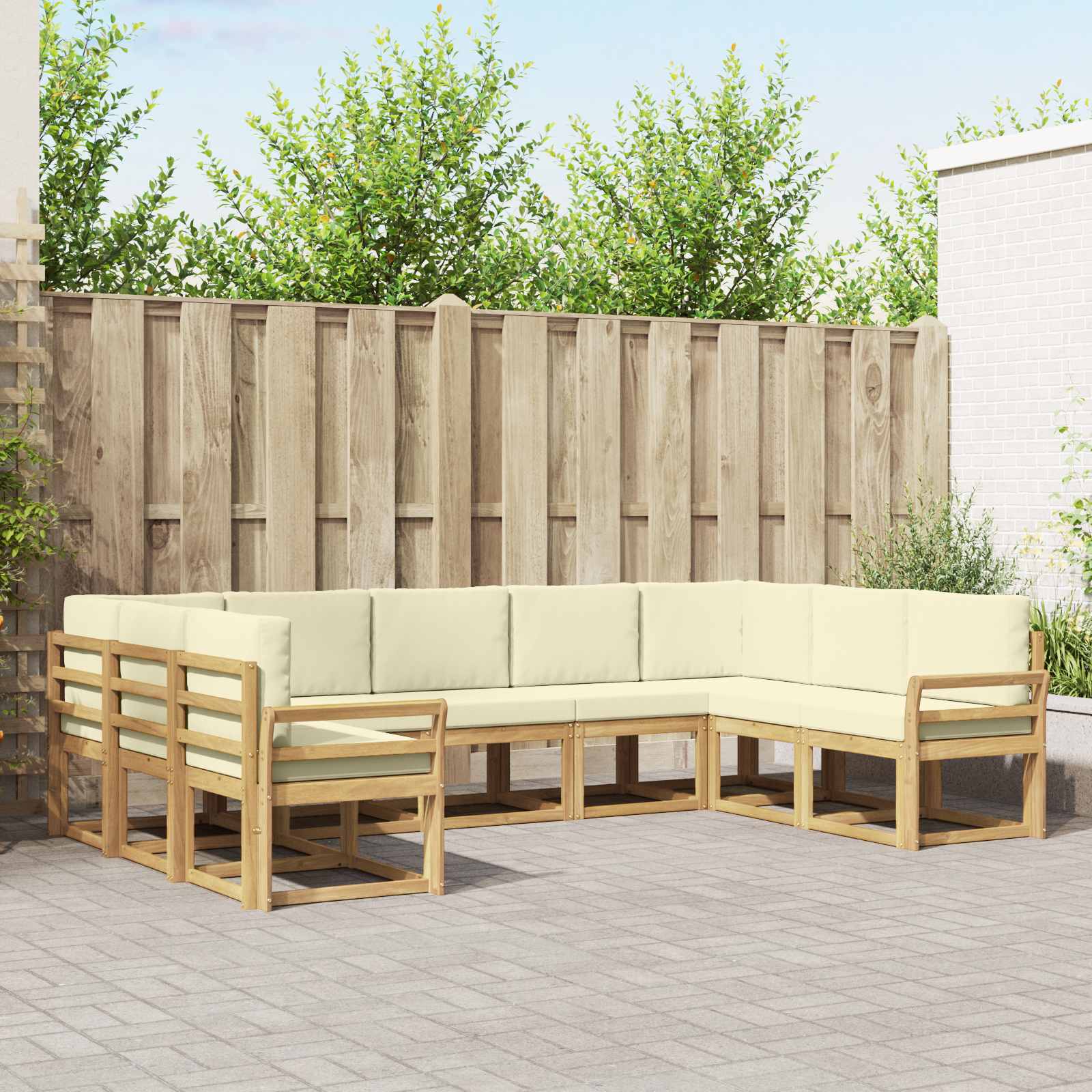 vidaXL Buiten bankenset met kussen 9 pcs Natuurlijk en Crème