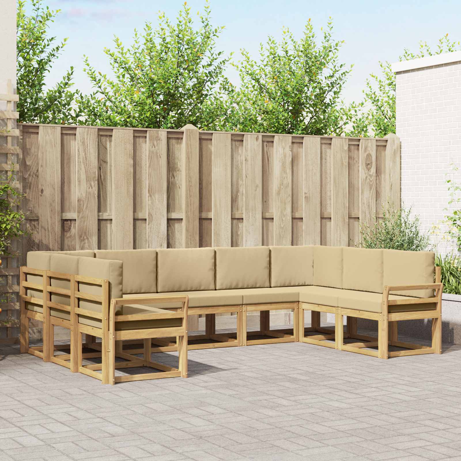 vidaXL Buiten bankenset met kussen 9 pcs Natuurlijk en Crème