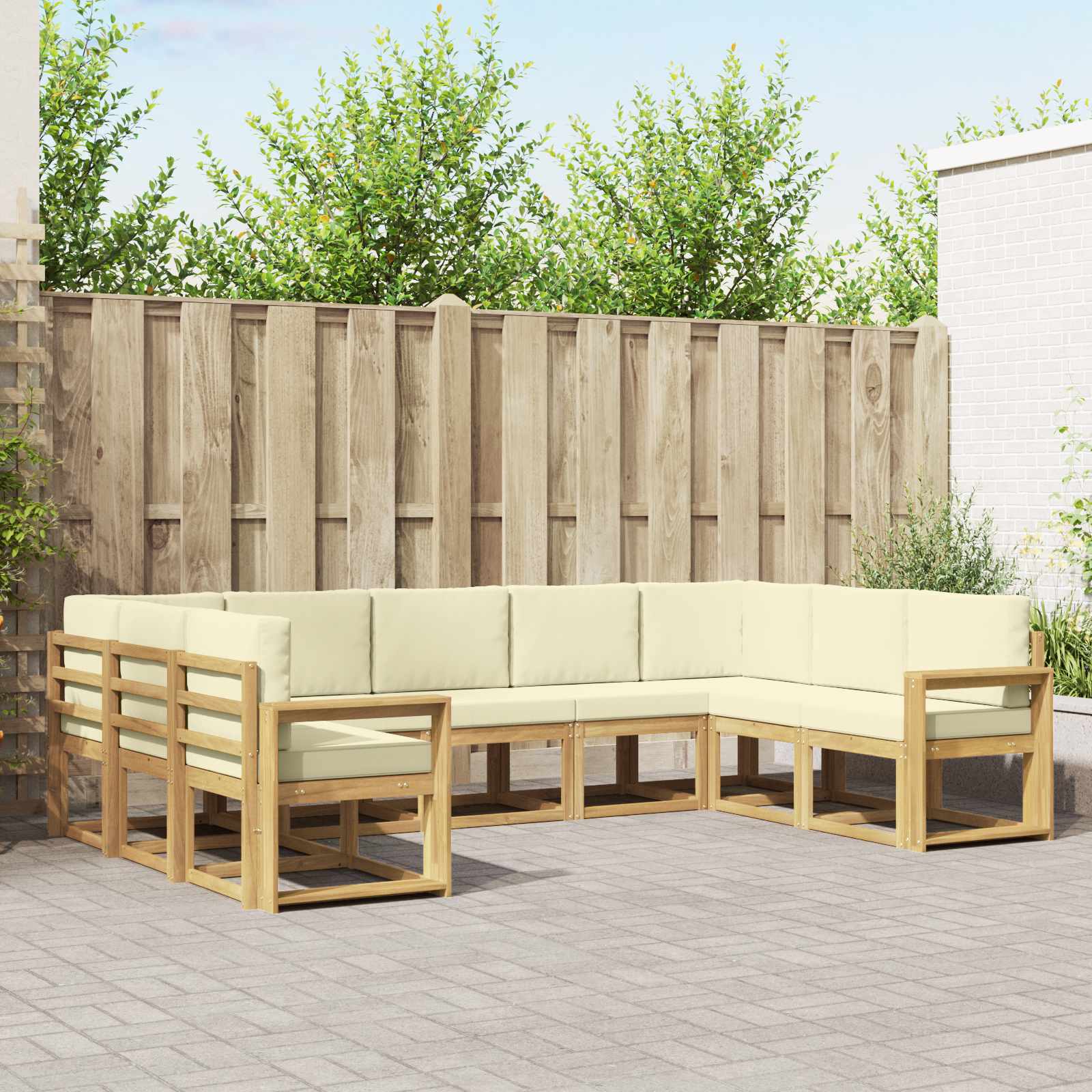 vidaXL Buiten bankenset met kussen 9 pcs Natuurlijk en Crème